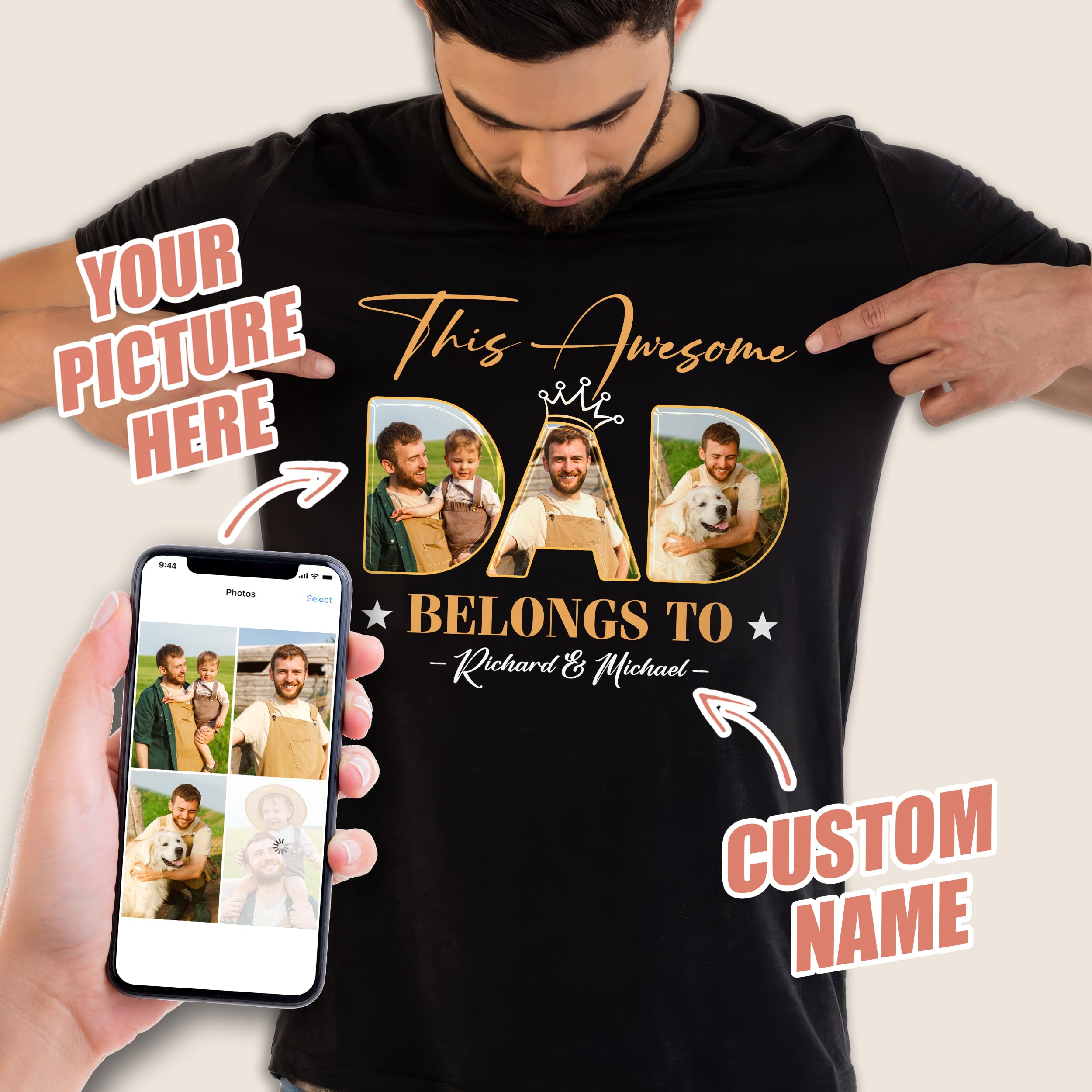 Personalized for Dad Custom Shirts with Kids Name This Awesome Dad Custom Photo Shirt for Daddy Shirt Gifts Idea for Fathers Day from Daughter and Son
