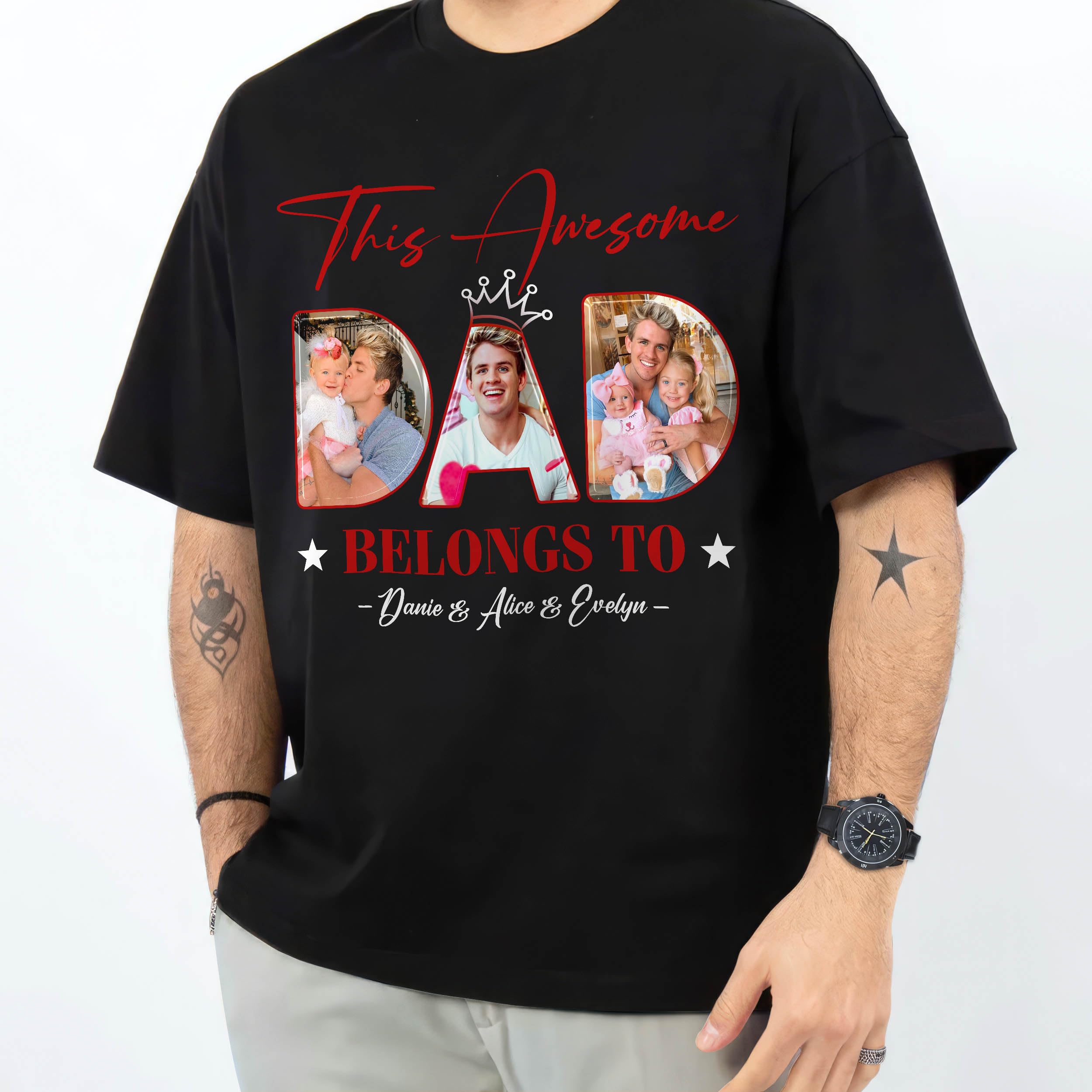 Personalized for Dad Custom Shirts with Kids Name This Awesome Dad Custom Photo Shirt for Daddy Shirt Gifts Idea for Fathers Day from Daughter and Son