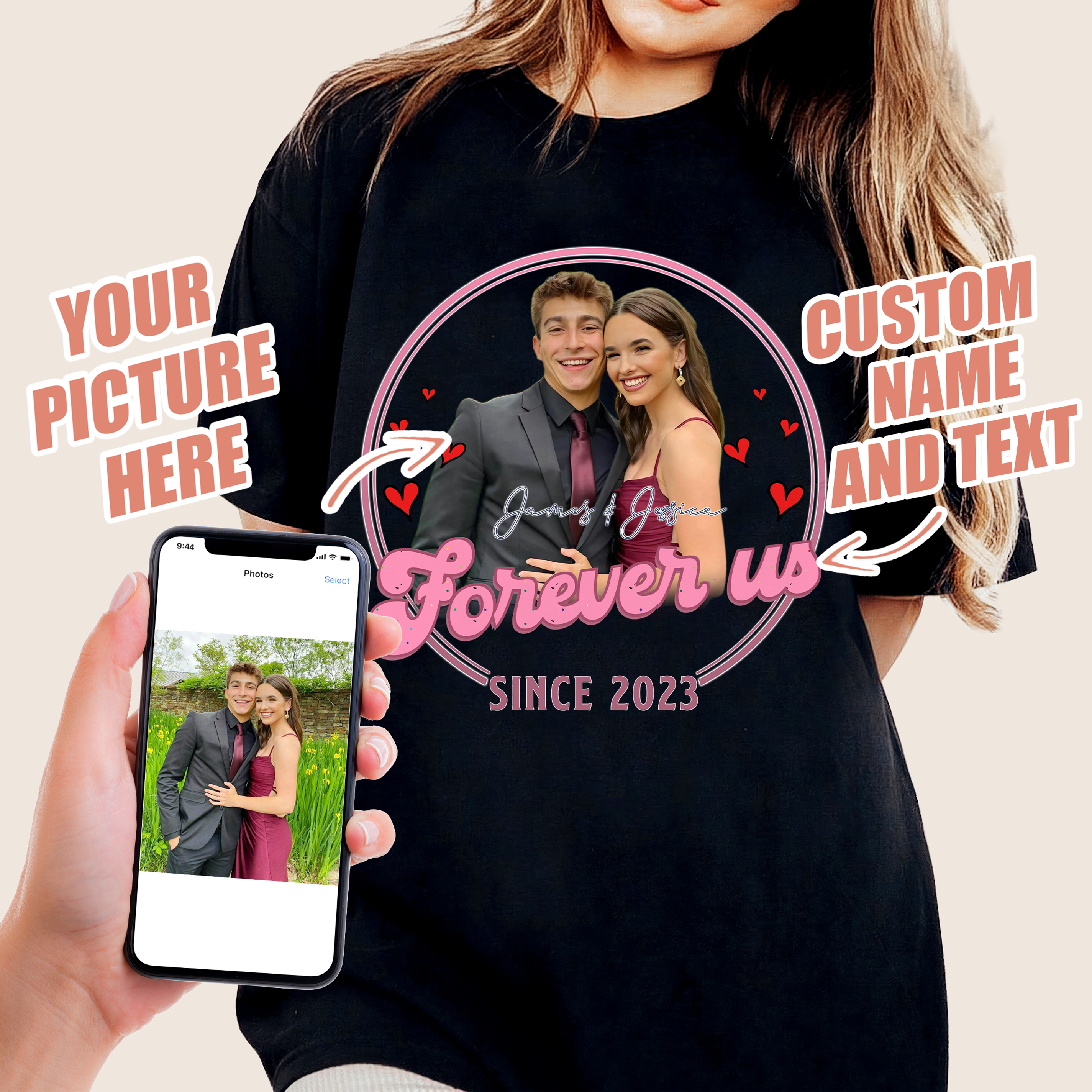 Custom T Shirts with Picture On Shirt Custom Photo Tshirt Personalized Shirts with Photo Face Tshirt Create Your Own Shirt for Men Women Gift for Valentine