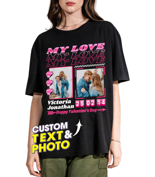 Custom Photo T-Shirt for Couples - Personalized Shirt with Photo - Valentine - Unisex Adult T-Shirt - Large - Style 111 - Letter Print - Crewneck - Long Sleeve