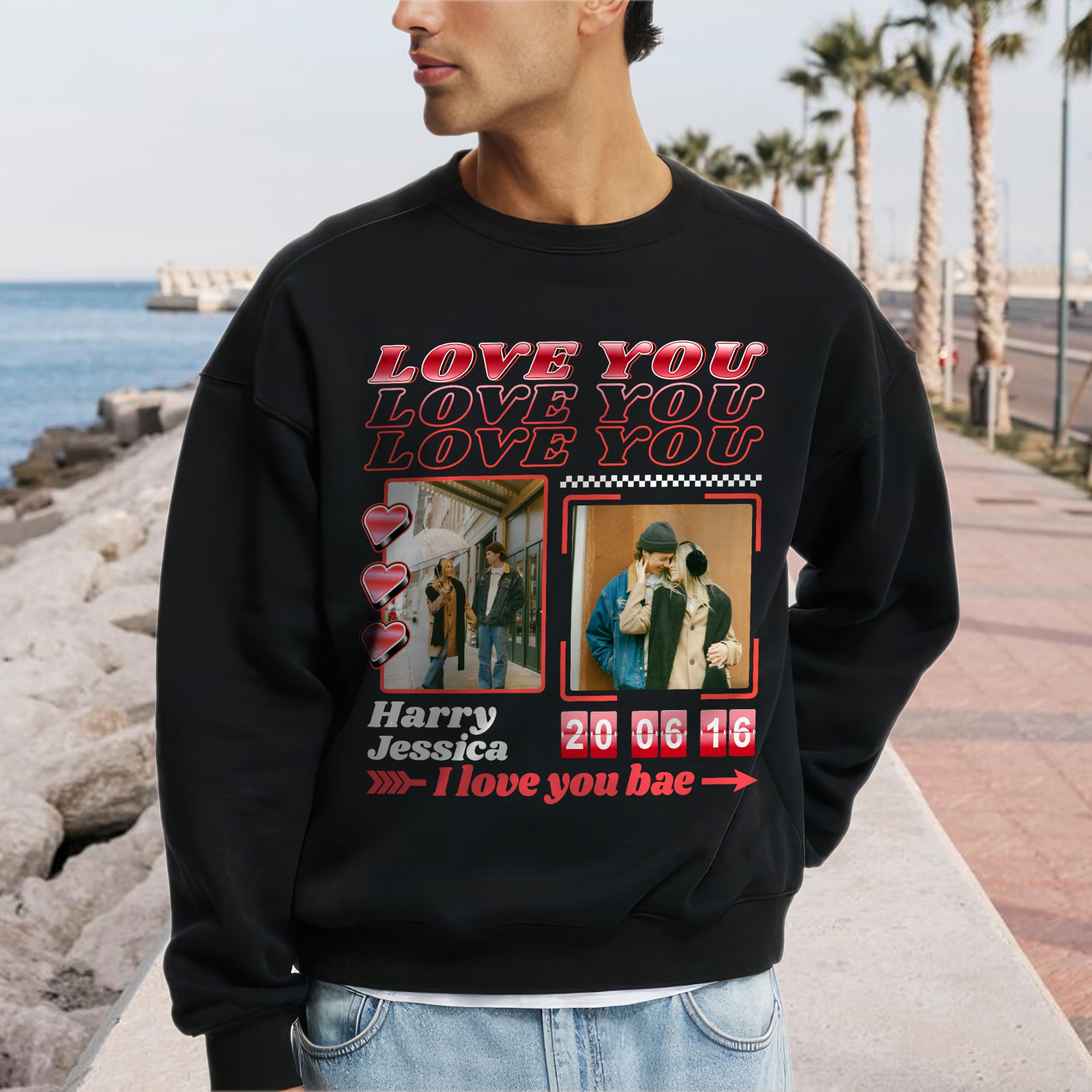 Custom Photo T-Shirt for Couples - Personalized Shirt with Photo - Valentine - Unisex Adult T-Shirt - Large - Style 111 - Letter Print - Crewneck - Long Sleeve