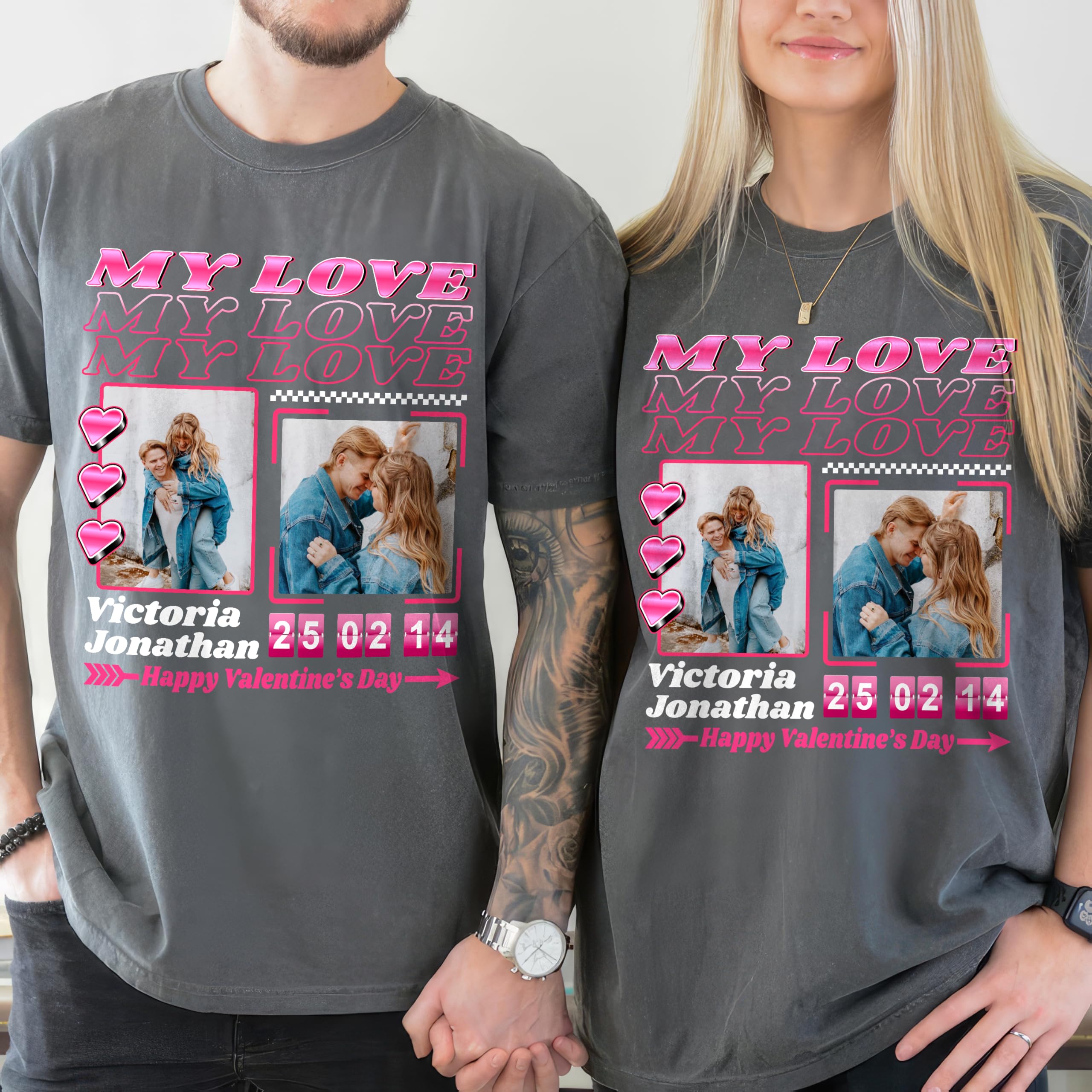 Custom Photo T-Shirt for Couples - Personalized Shirt with Photo - Valentine - Unisex Adult T-Shirt - Large - Style 111 - Letter Print - Crewneck - Long Sleeve