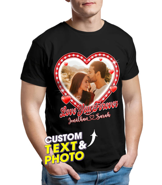 Custom Shirt with Picture - Unisex Adult T-Shirt - Large - Style 108 - Classic Fit - Crew Collar - Long Sleeve - Cotton Blend - Letter Print - Valentine - Customizable - Machine Wash