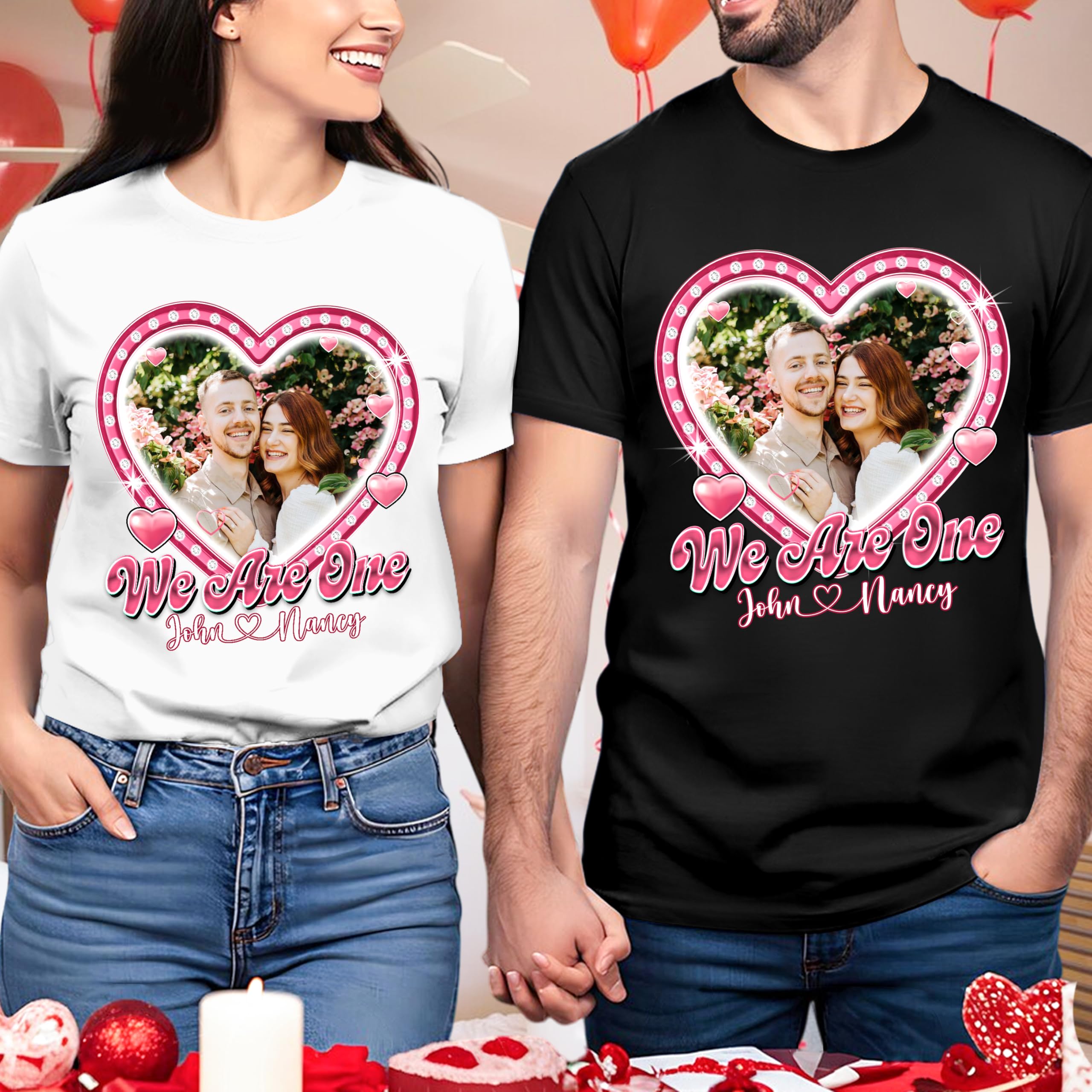 Custom Shirt with Picture - Unisex Adult T-Shirt - Large - Style 108 - Classic Fit - Crew Collar - Long Sleeve - Cotton Blend - Letter Print - Valentine - Customizable - Machine Wash