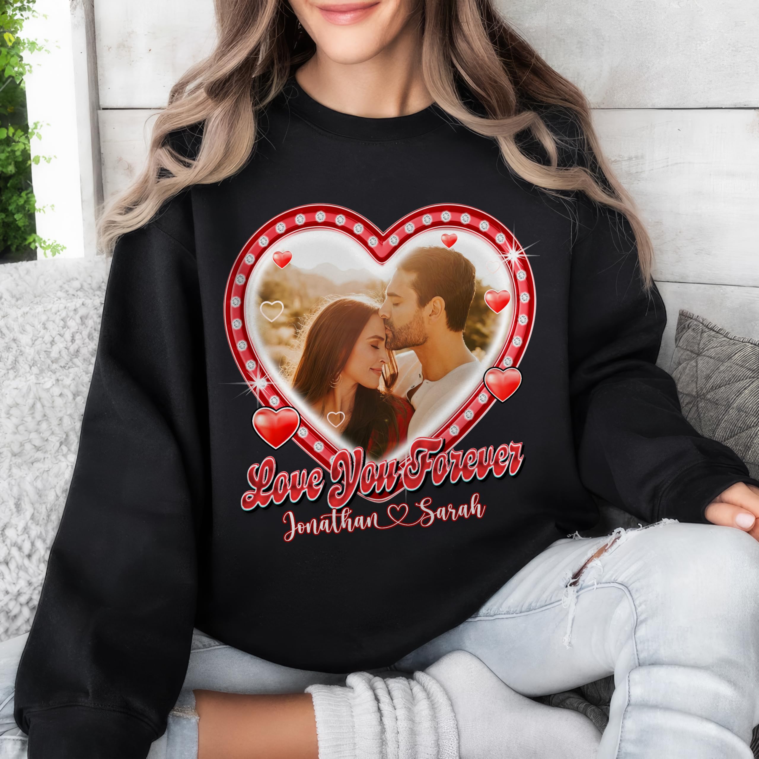 Custom Shirt with Picture - Unisex Adult T-Shirt - Large - Style 108 - Classic Fit - Crew Collar - Long Sleeve - Cotton Blend - Letter Print - Valentine - Customizable - Machine Wash