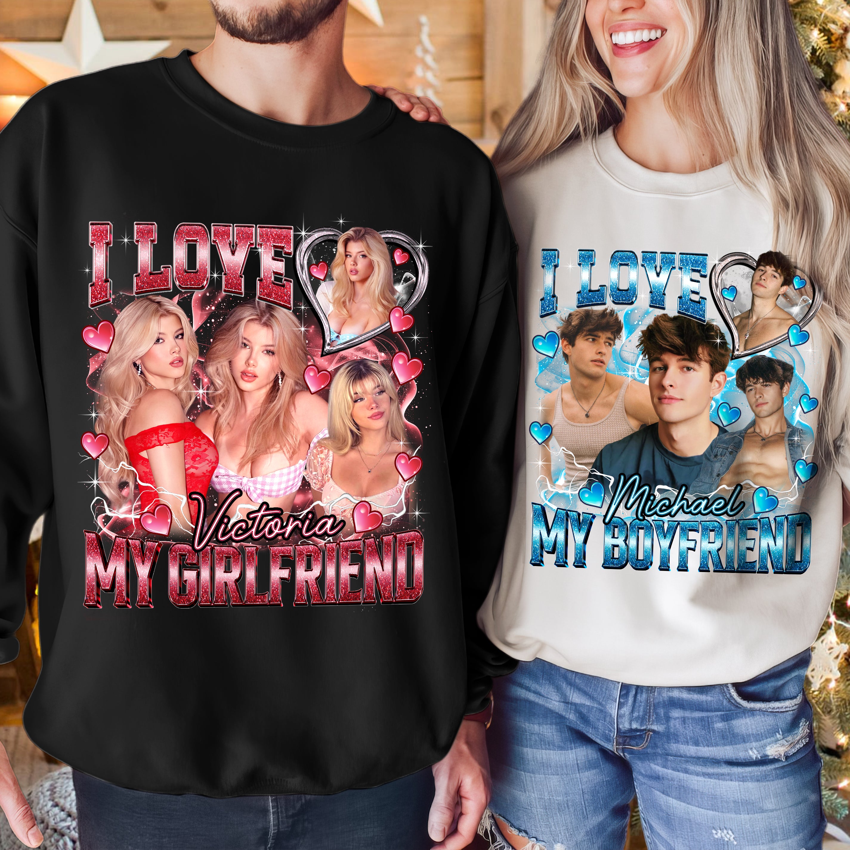 Personalized I Love My Girlfriend Shirt for Boyfriend - Unisex Adult T-Shirt - Large - Style 109 - Custom Photo - Custom Text - Vintage Bootleg Rap Tee - Valentine's Day Gift