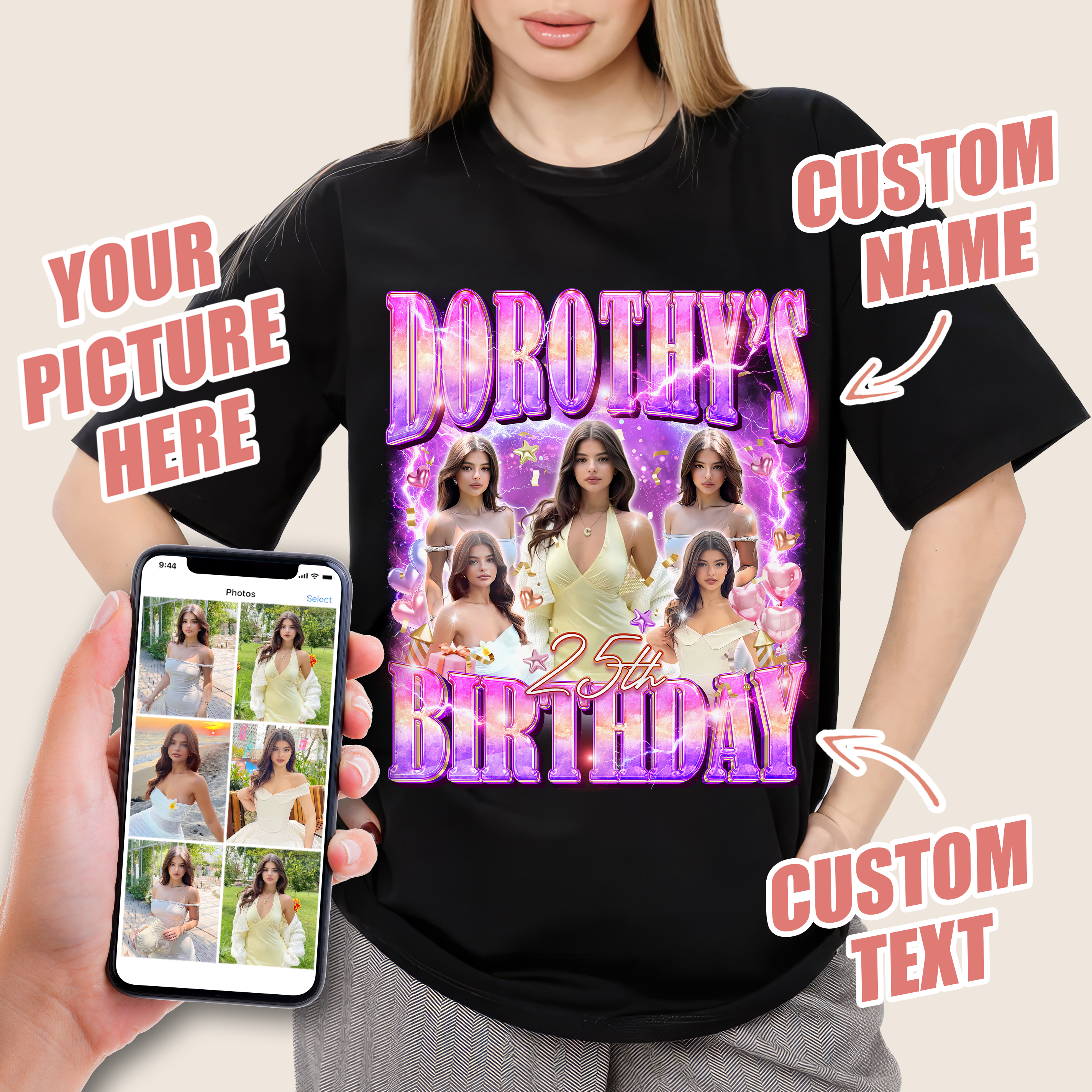 Custom Bootleg Rap Tee Shirts with Picture Birthday Shirts for Women Custom Shirts for Birthday Picture Shirt Face Tshirt Customize Photo Tshirt for Woman Men