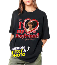 Personalized I Love My Boyfriend Shirt Custom Girlfriend Shirts for Boyfriend Custom I Heart My Gf Bf Shirts with Picture on Shirt for Couple Valentine Christmas