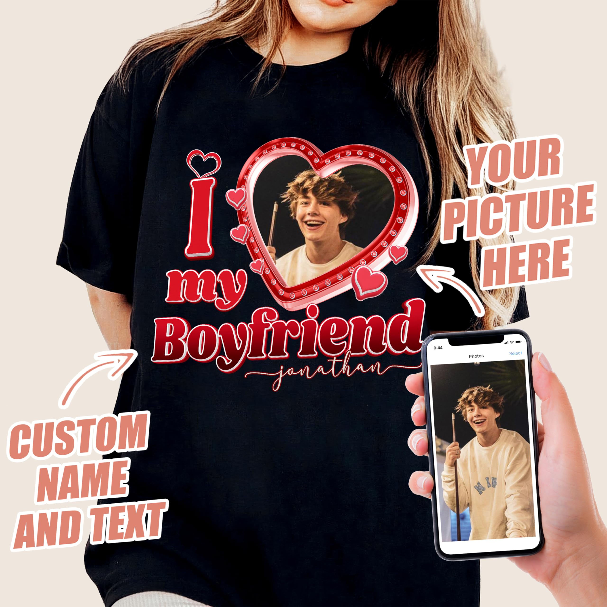 Personalized I Love My Boyfriend Shirt Custom Girlfriend Shirts for Boyfriend Custom I Heart My Gf Bf Shirts with Picture on Shirt for Couple Valentine Christmas