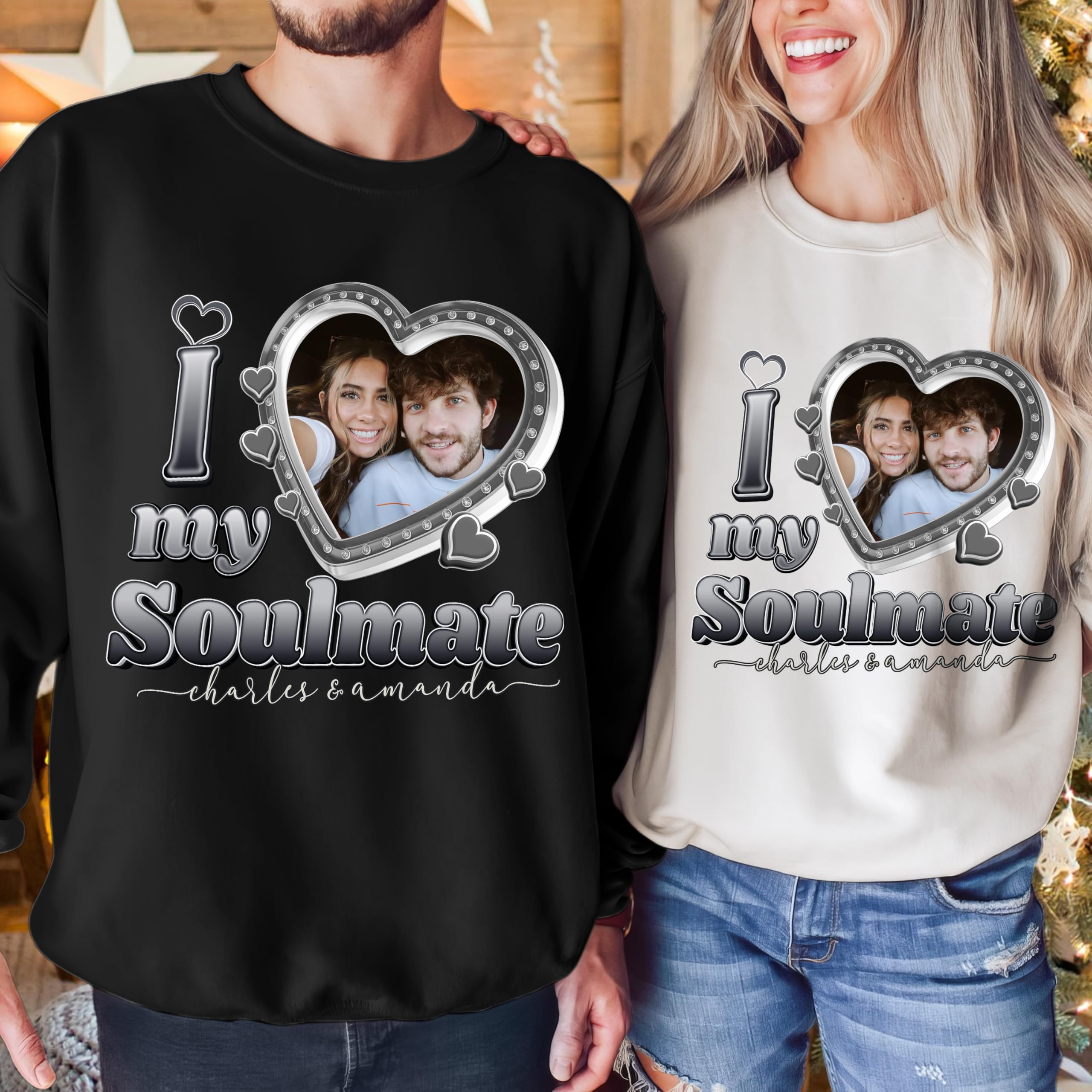 Personalized I Love My Boyfriend Shirt Custom Girlfriend Shirts for Boyfriend Custom I Heart My Gf Bf Shirts with Picture on Shirt for Couple Valentine Christmas
