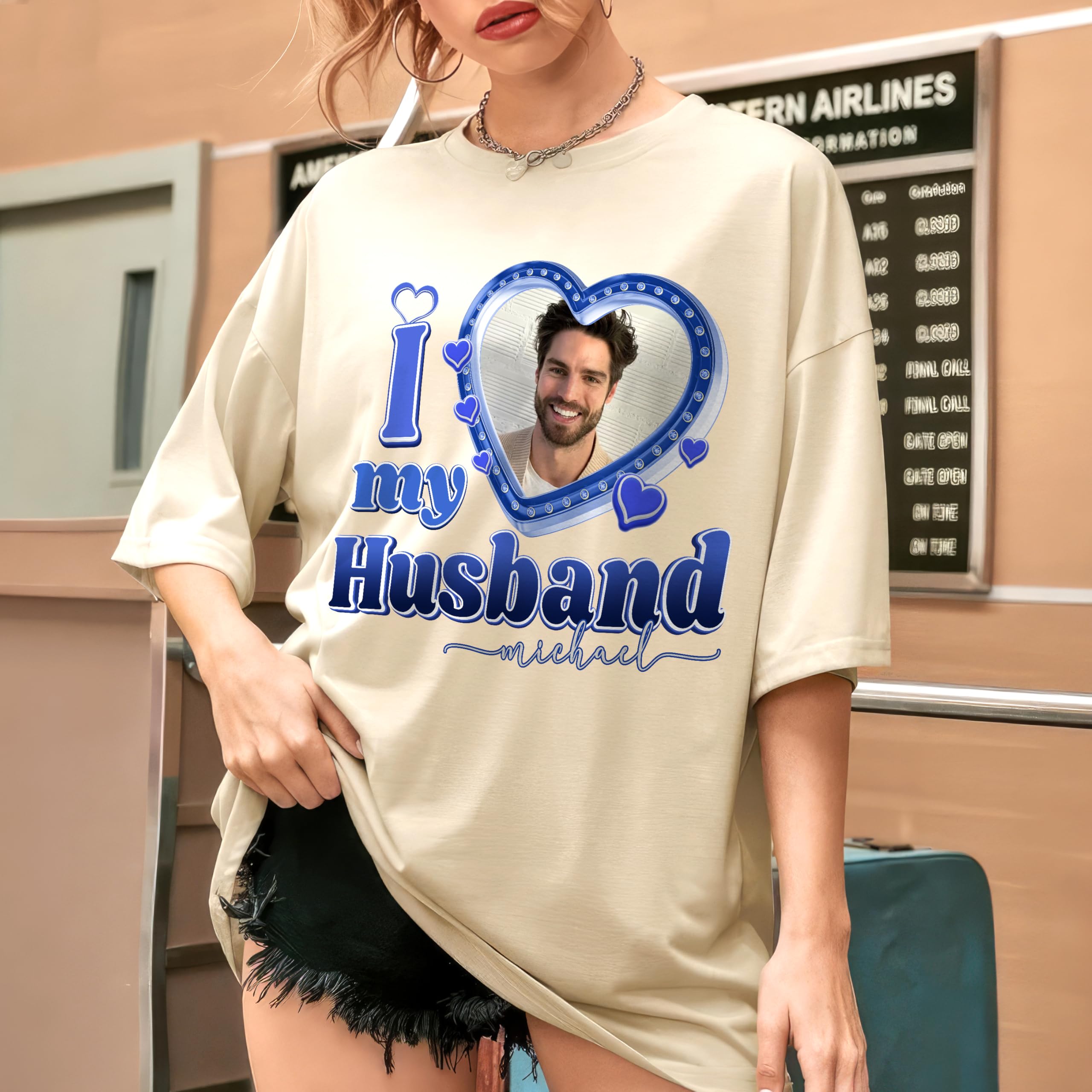Personalized I Love My Boyfriend Shirt Custom Girlfriend Shirts for Boyfriend Custom I Heart My Gf Bf Shirts with Picture on Shirt for Couple Valentine Christmas