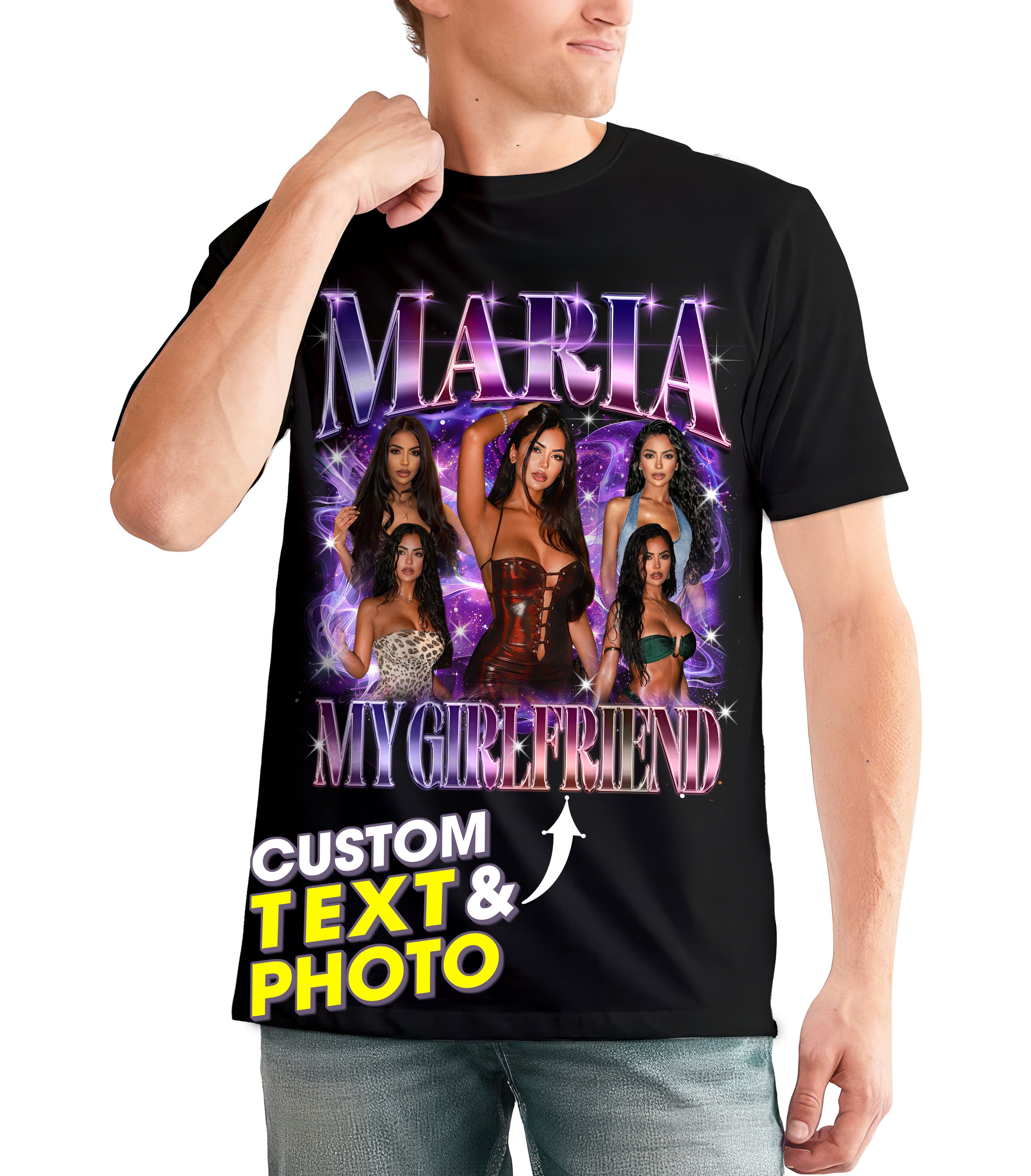 Custom Bootleg Rap Tee Girlfriend Shirts for Boyfriend Custom Face Tshirt Personalized Photo Tshirt Vintage Graphic Tees Shirt Gift Idea for Valentine, Christmas