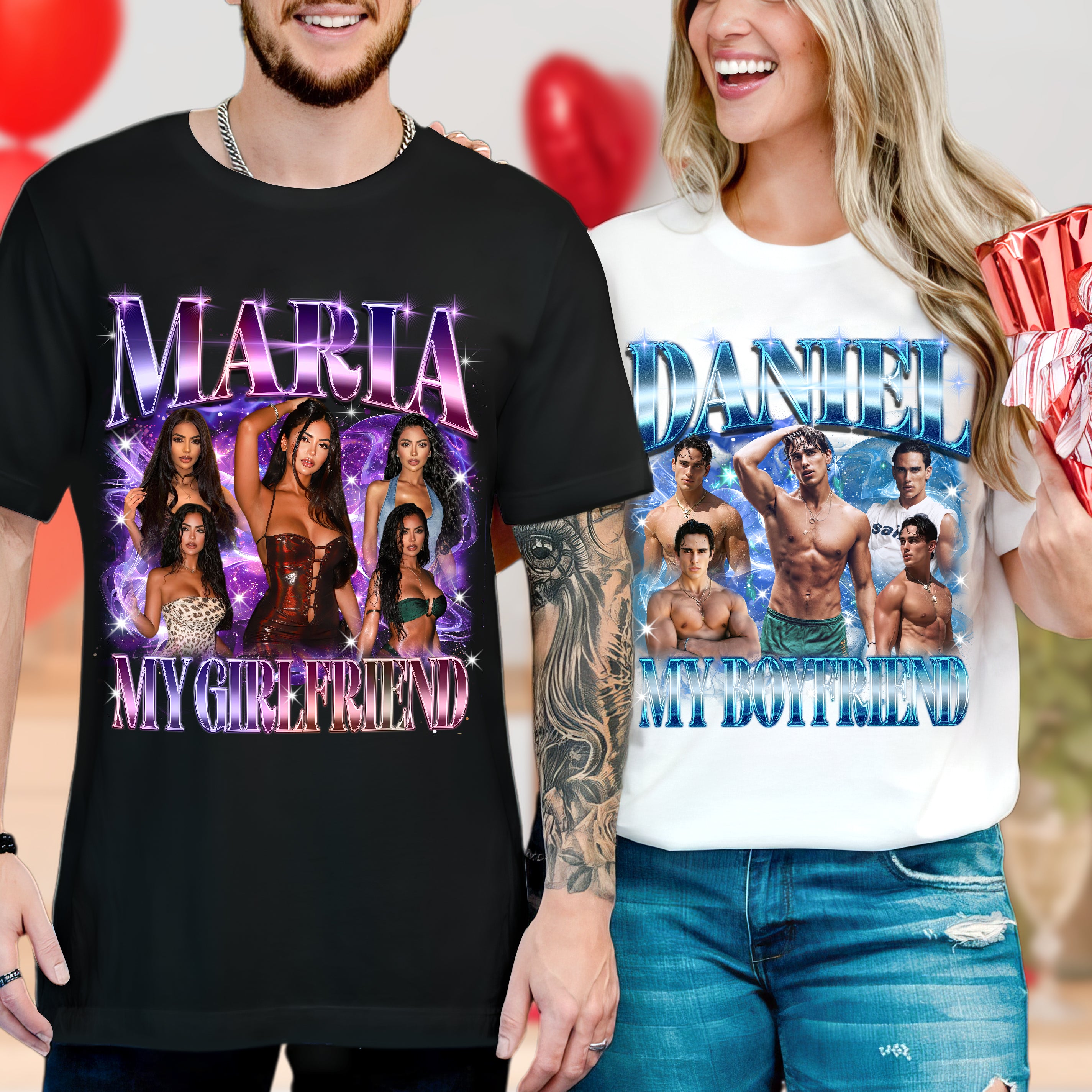 Custom Bootleg Rap Tee Girlfriend Shirts for Boyfriend Custom Face Tshirt Personalized Photo Tshirt Vintage Graphic Tees Shirt Gift Idea for Valentine, Christmas