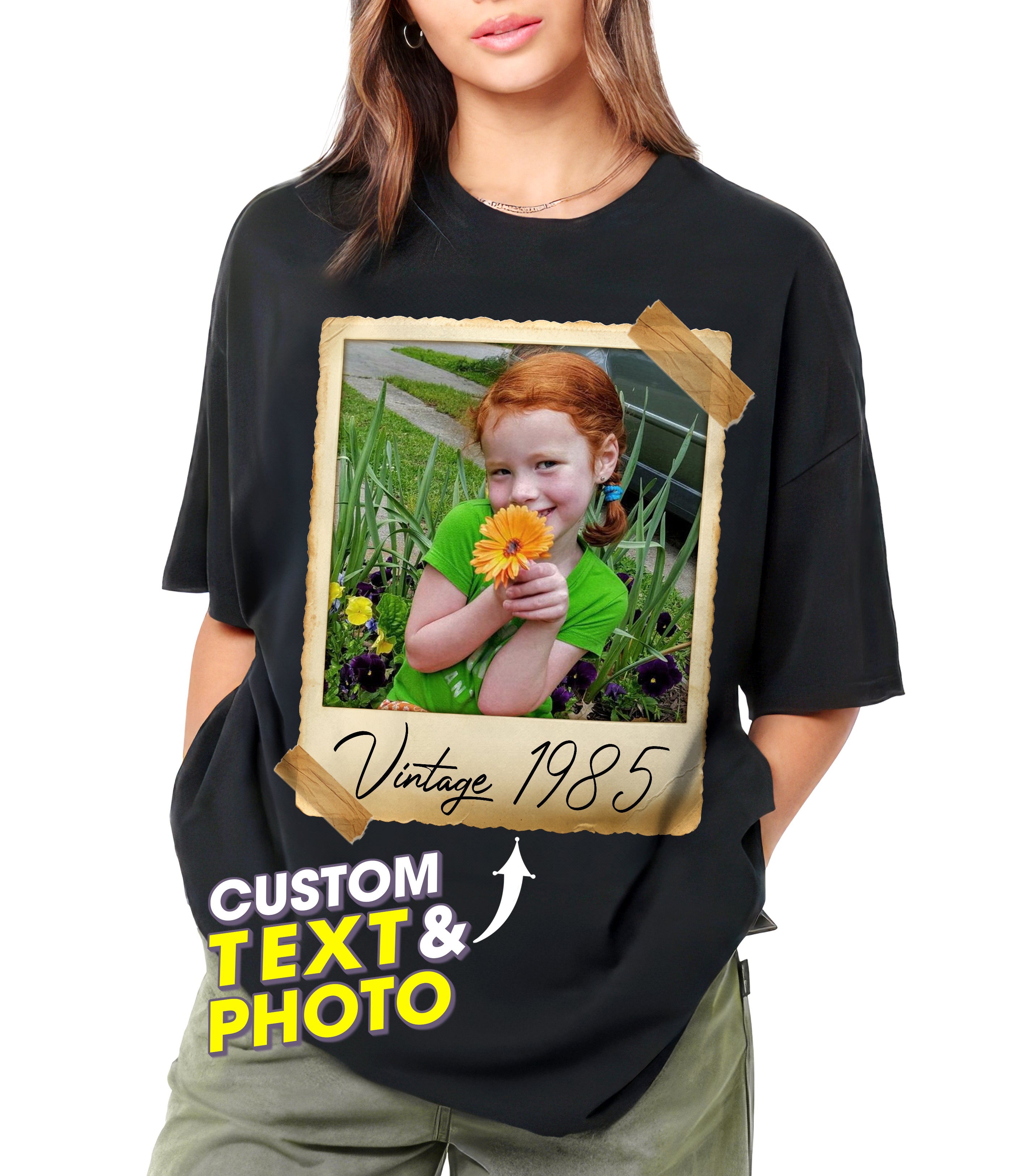 Custom T Shirts with Photo and Year Birthday Shirts for Women Personalized Tshirt with Picture Shirt Custom Face Shirt Vintage Tees for Men Customize Gift for Birthday