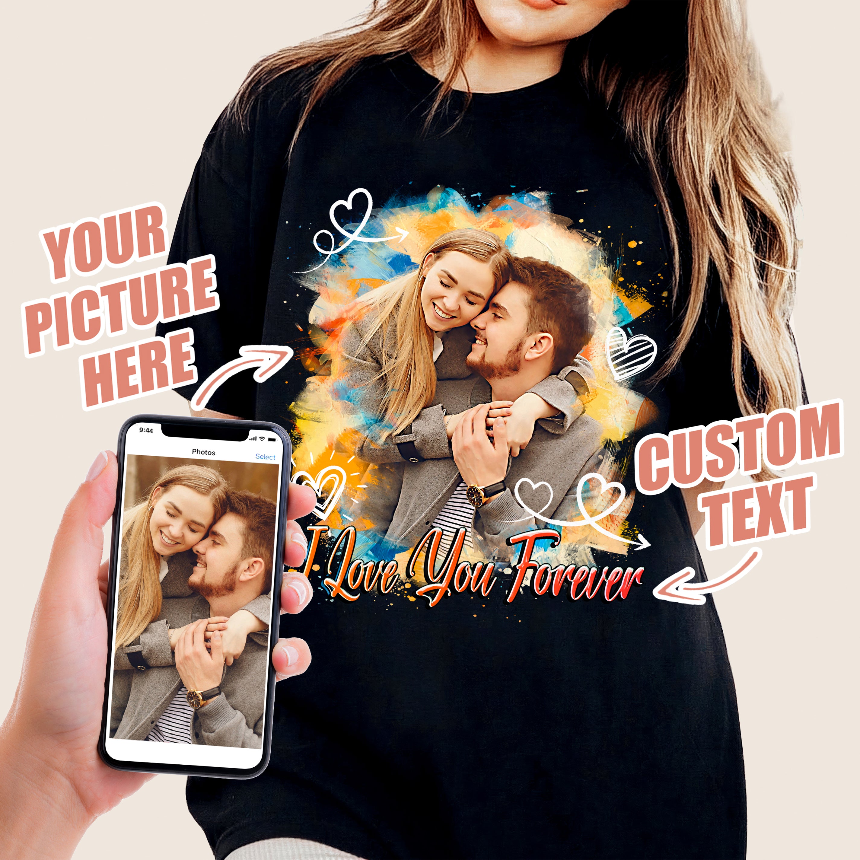 Personalized Shirt with Custom Face Creator - Your Own Photo Shirt with Picture - Vintage Face Photo Gift Idea for Birthday, Valentines Day and Christmas