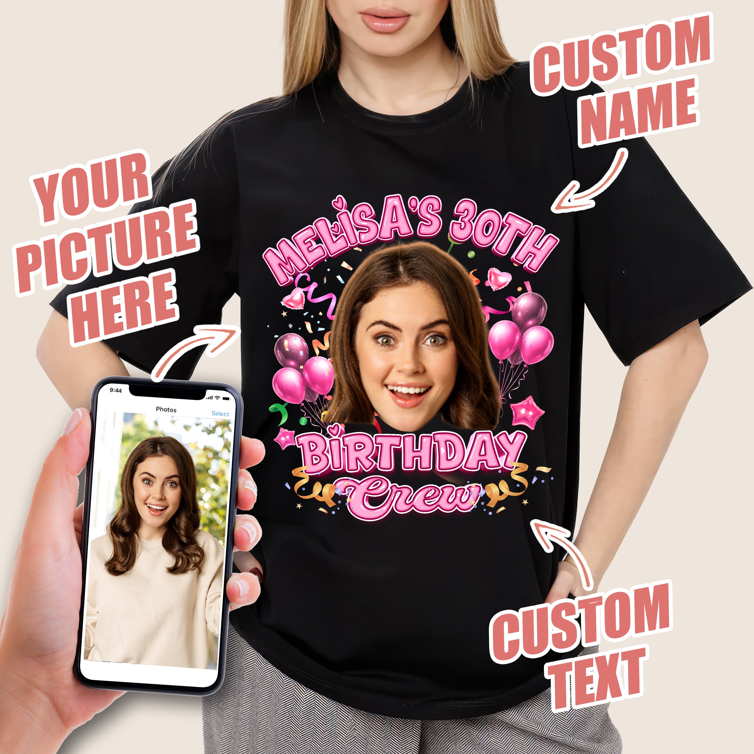 Custom Shirt with Face Birthday Shirts for Women Custom Funny Birthday Shirt for Group Picture Shirts with Photo Tshirt Customize Tshirt 30th for Women Men