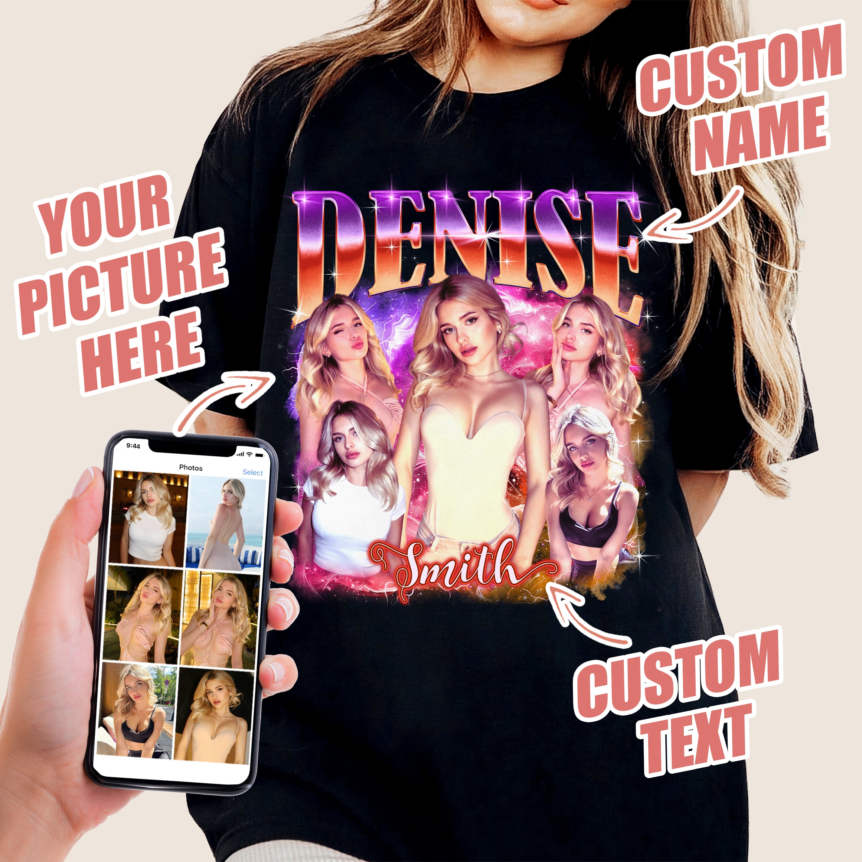 Custom Your Own Bootleg Rap Tee Girlfriend Shirts for Boyfriend Custom Face Tshirt Personalized Photo Tshirt Vintage Graphic Tee Shirt Gift Idea for Valentines Day