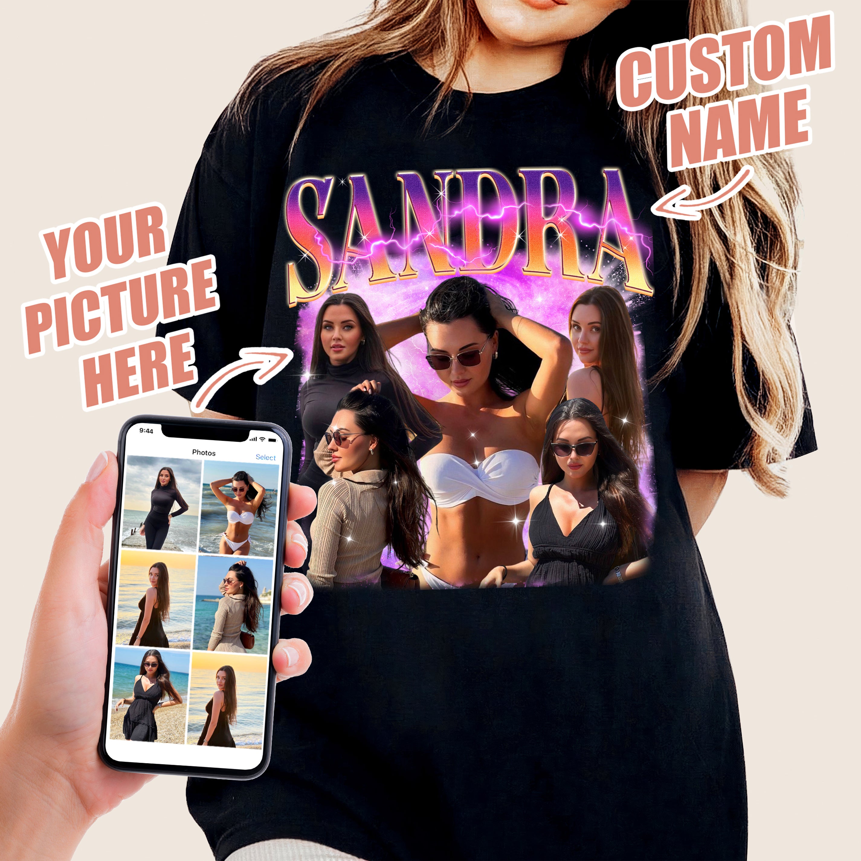 Personalized Vintage Bootleg Rap Tee Shirt Custom Photo for Boyfriend Custom Girlfriend Shirt Ideal for Birthdays Valentine’s Day and Christmas