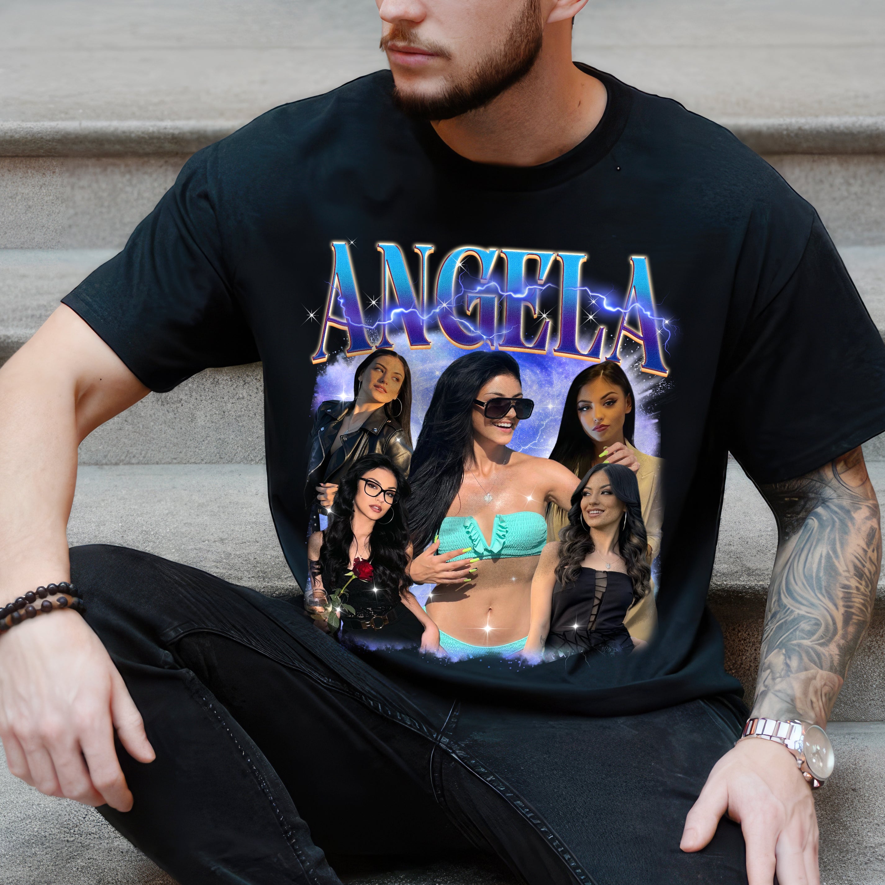 Personalized Vintage Bootleg Rap Tee Shirt Custom Photo for Boyfriend Custom Girlfriend Shirt Ideal for Birthdays Valentine’s Day and Christmas