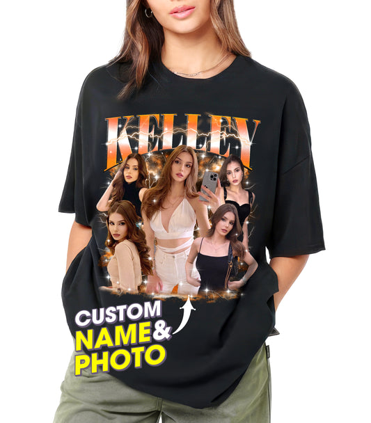 Custom Bootleg Rap Tee Shirt with Picture on Shirt Custom Face Tshirt for Boyfriend Girlfriend Vintage Graphic Tshirt Personalized Photo Tshirt for Women Men Valentine
