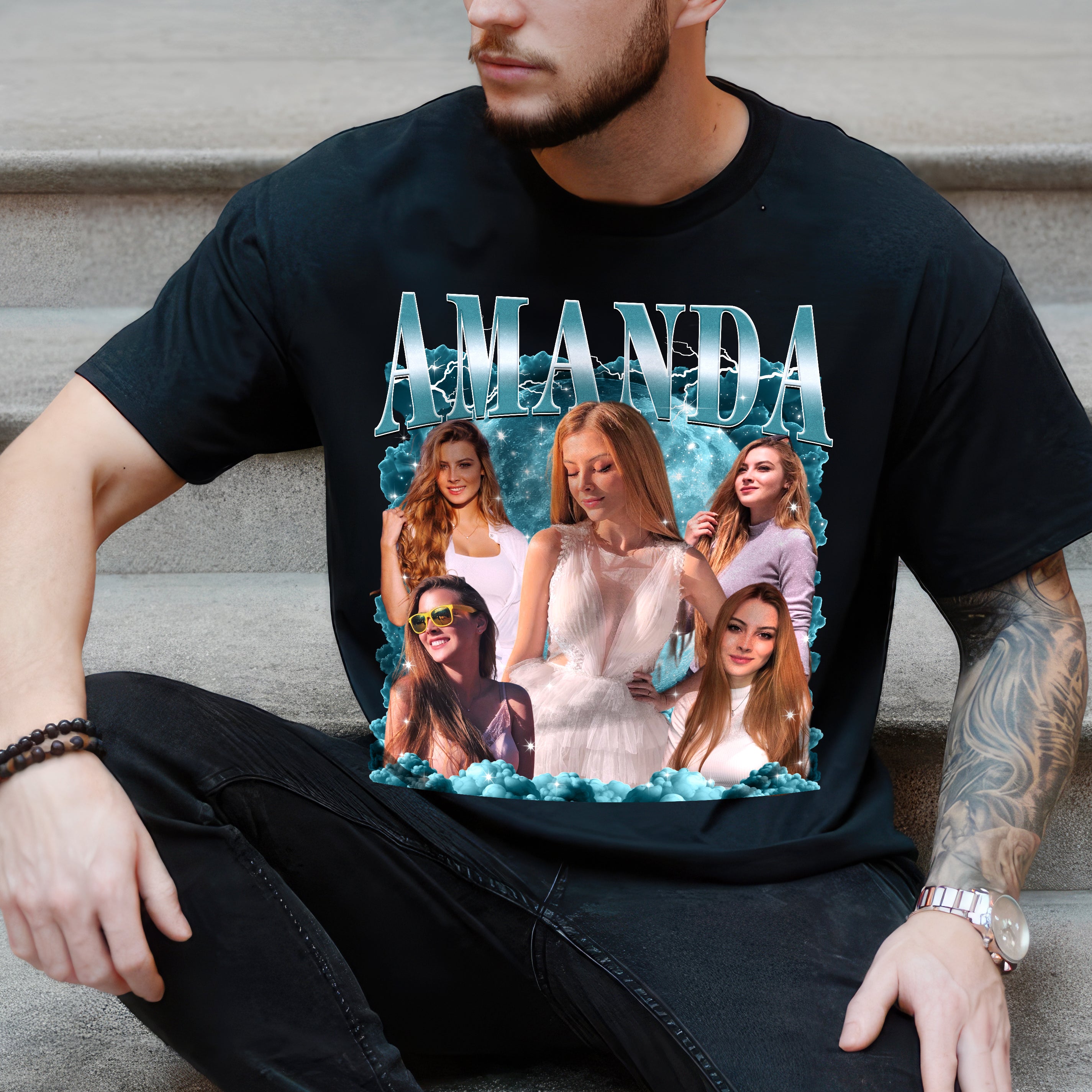 Custom Bootleg Rap Tee with Girlfriend's Face for Boyfriend - 90s Vintage Graphic T-Shirt Gift for Birthday or Valentine