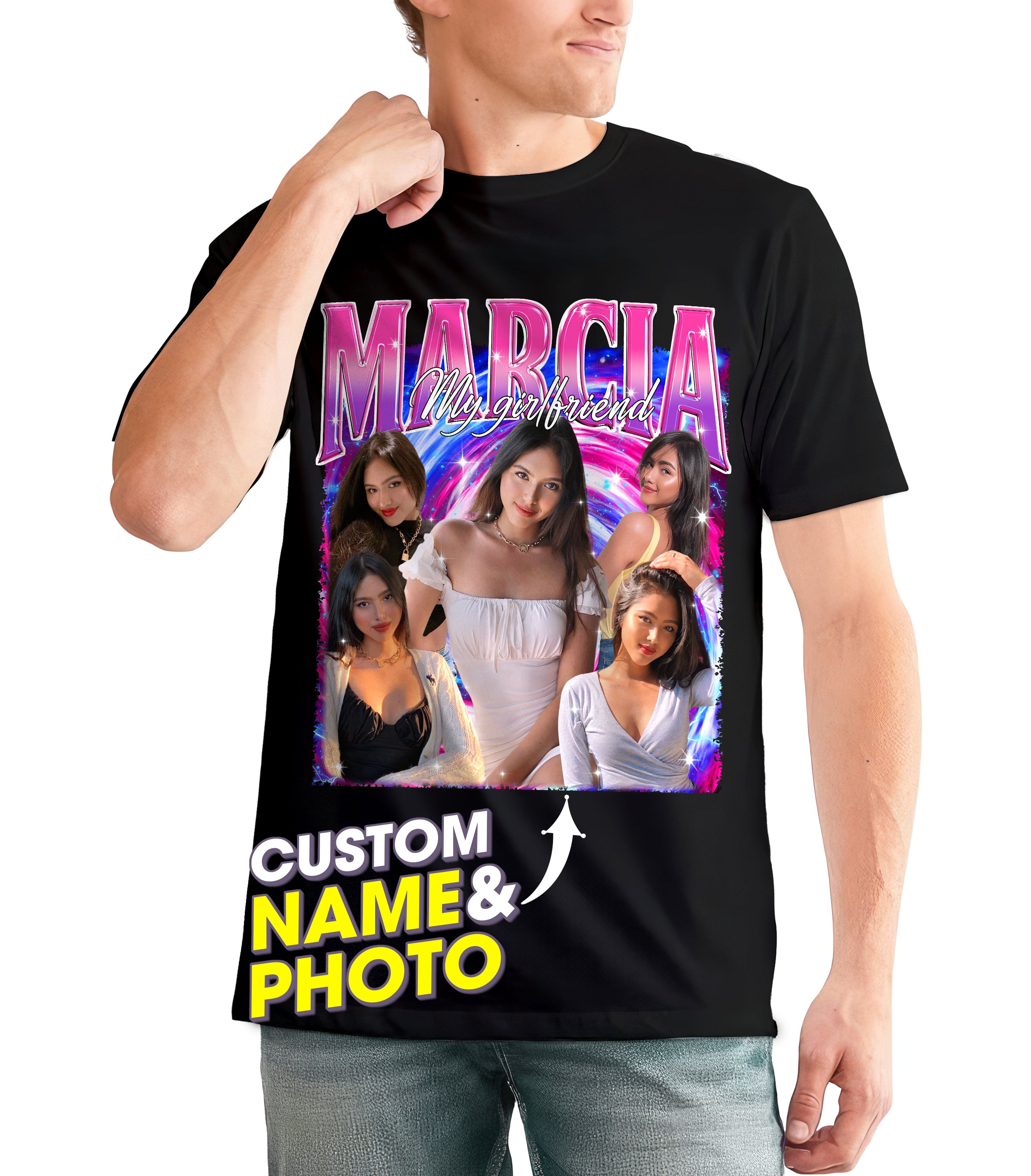 Custom Your Photo Bootleg Rap Tee Custom Shirts Boyfriend Shirt with Gf Face Custom Photo Vintage Shirt for Boyfriend Graphic Tee Birthday Valentine Christmas