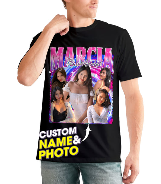 Custom Your Photo Bootleg Rap Tee Custom Shirts Boyfriend Shirt with Gf Face Custom Photo Vintage Shirt for Boyfriend Graphic Tee Birthday Valentine Christmas