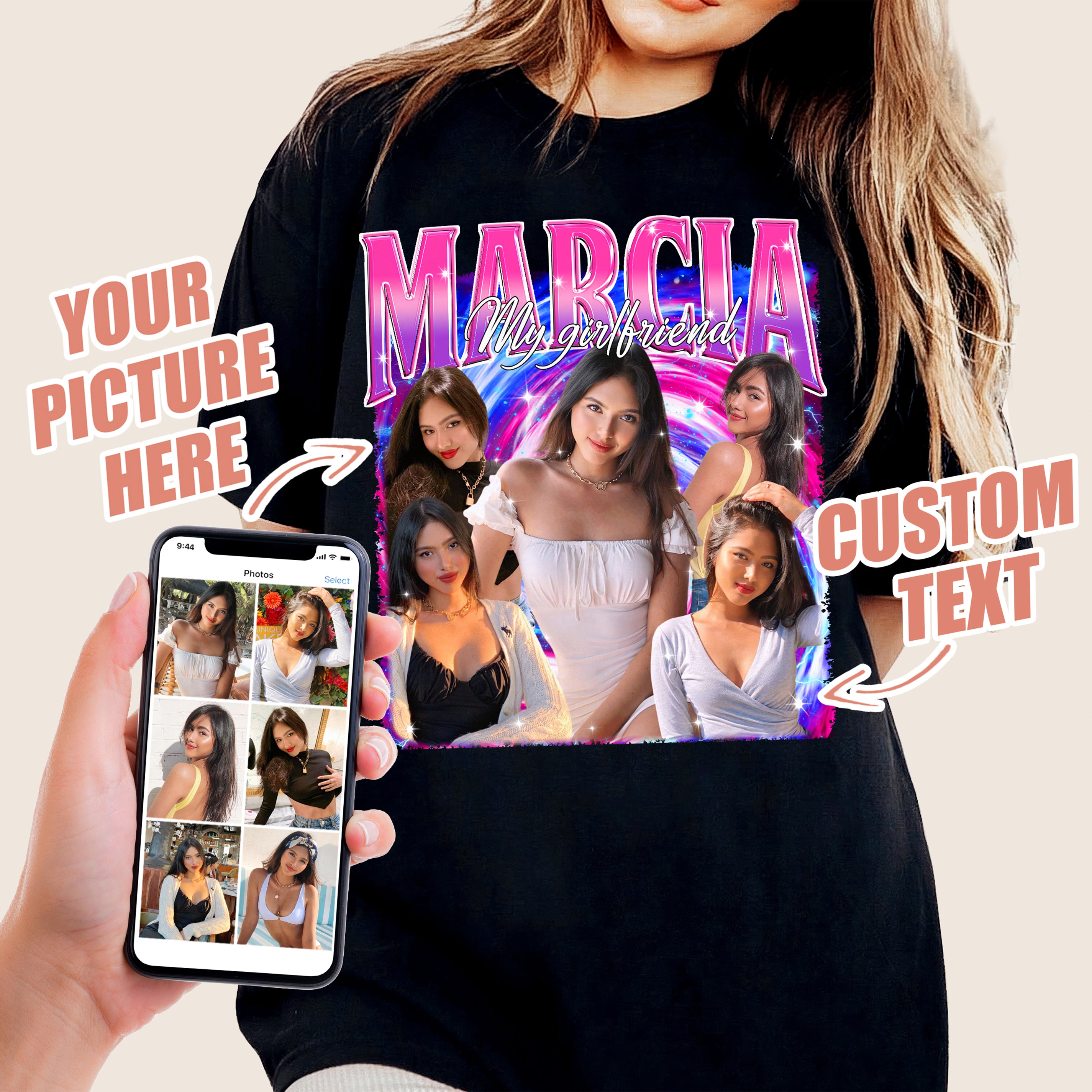 Custom Your Photo Bootleg Rap Tee Custom Shirts Boyfriend Shirt with Gf Face Custom Photo Vintage Shirt for Boyfriend Graphic Tee Birthday Valentine Christmas
