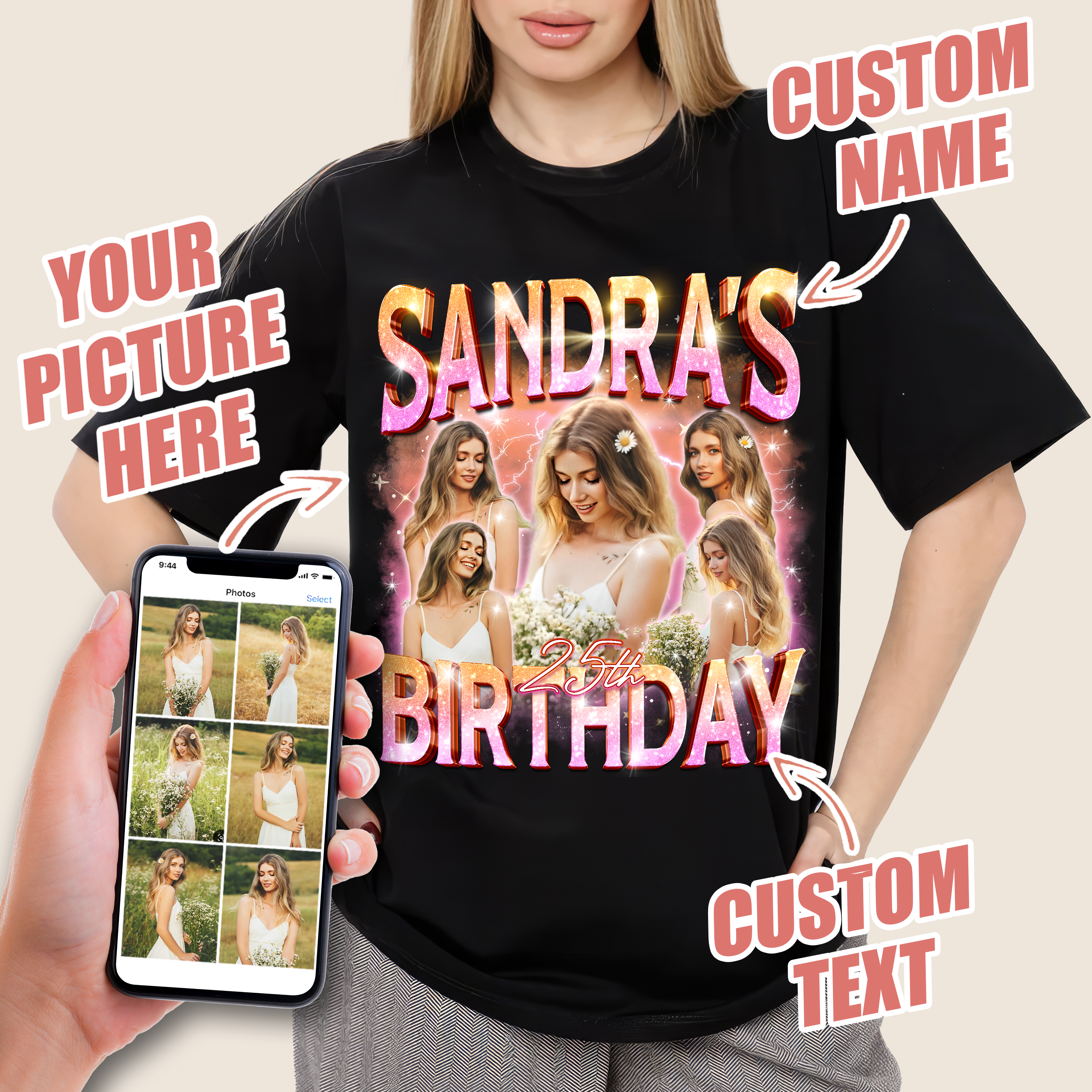 Custom Bootleg Rap Tee Shirts with Picture Birthday Shirts for Women Custom Shirt for Birthday Picture Shirt Face Tshirt Customize Tshirt for Women Men