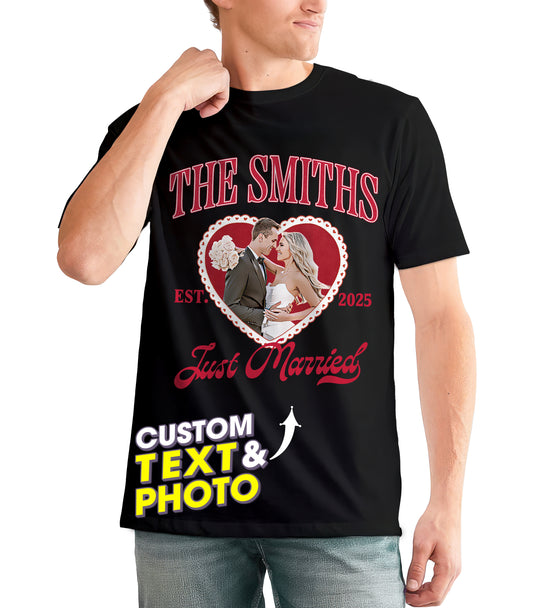 Custom Shirt with Picture Shirt Personalized Just Married T Shirts for Couples Custom Wifey and Hubby Photo Tshirt Honeymoon Shirts for Couples Matching Wedding Tshirts