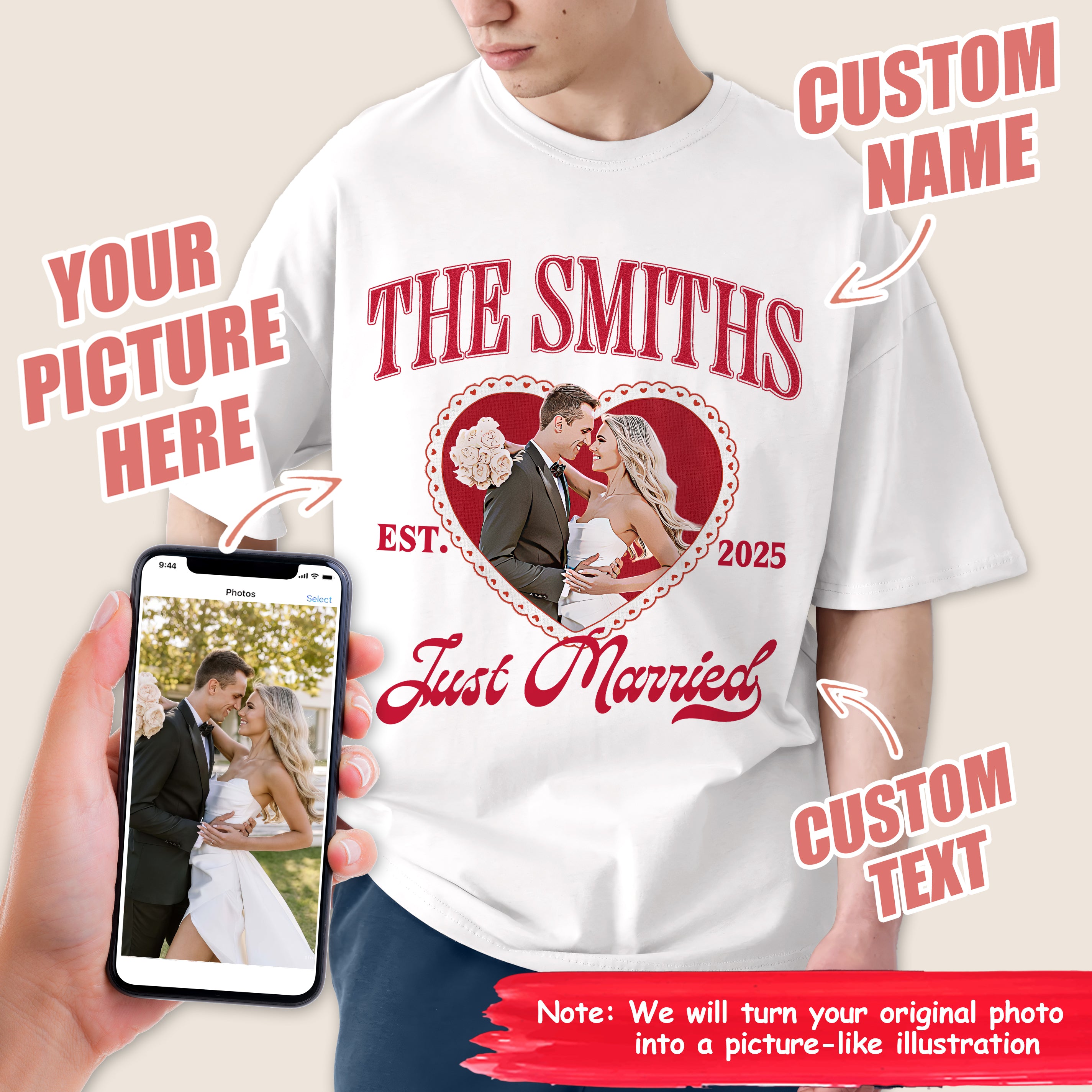 Custom Shirt with Picture Shirt Personalized Just Married T Shirts for Couples Custom Wifey and Hubby Photo Tshirt Honeymoon Shirts for Couples Matching Wedding Tshirts