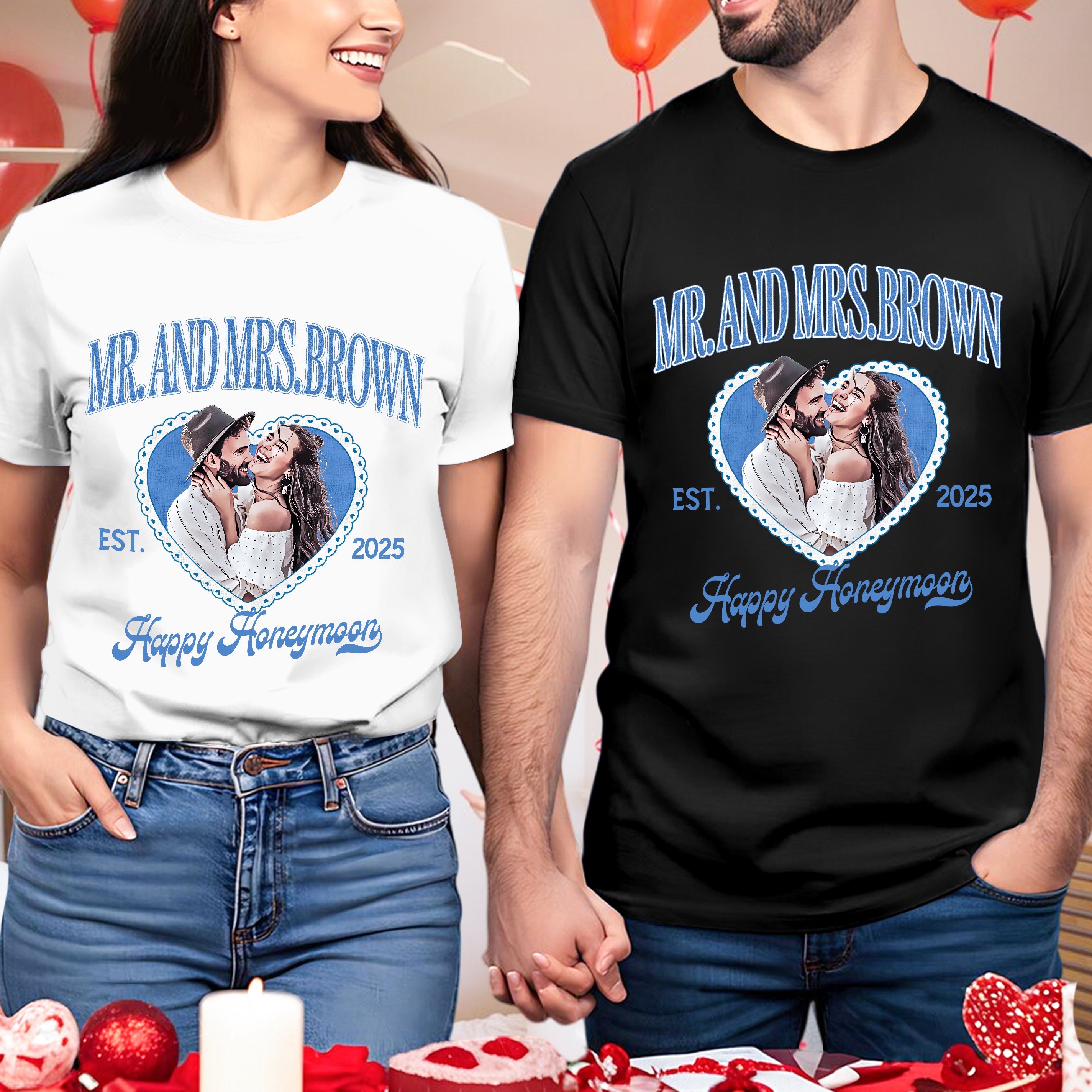 Custom Shirt with Picture Shirt Personalized Just Married T Shirts for Couples Custom Wifey and Hubby Photo Tshirt Honeymoon Shirts for Couples Matching Wedding Tshirts