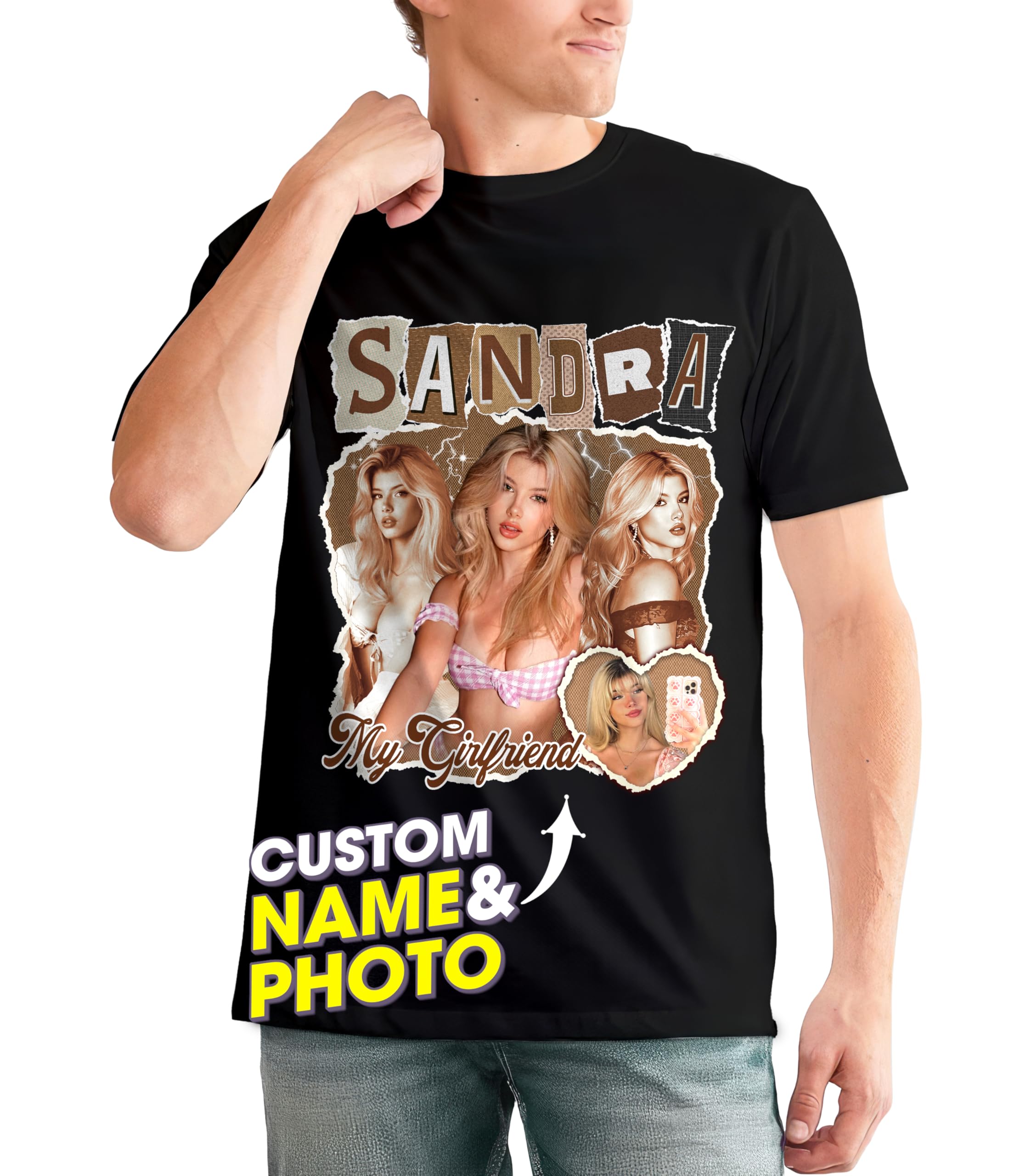 Custom Bootleg Rap Shirt with Girlfriend face Tshirt for Boyfriend Custom Shirts with Pictures on it Rap Shirt for Valentines Day Gifts for Him Her