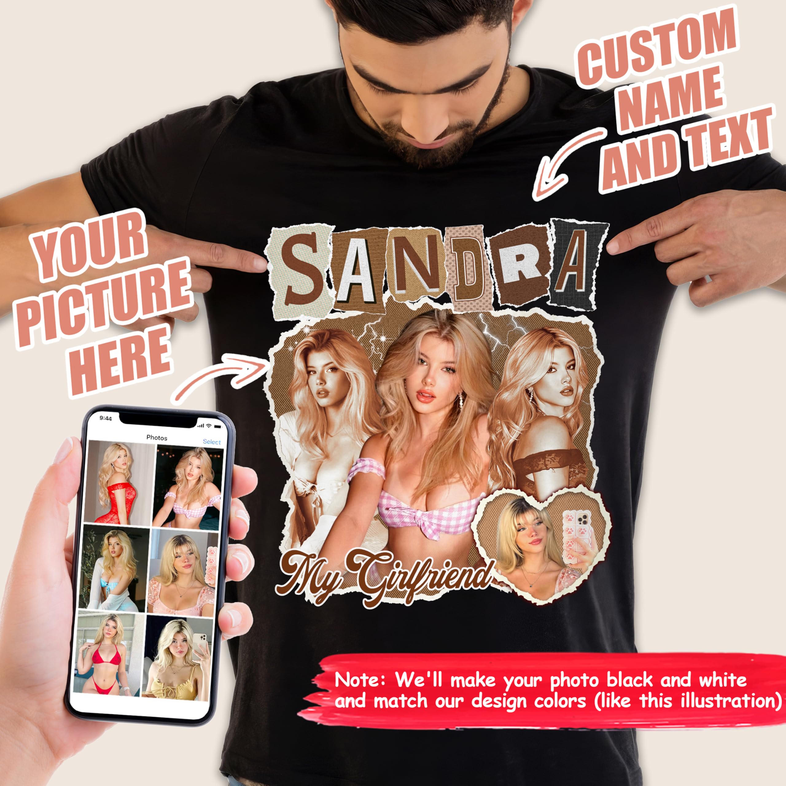 Custom Bootleg Rap Shirt with Girlfriend face Tshirt for Boyfriend Custom Shirts with Pictures on it Rap Shirt for Valentines Day Gifts for Him Her