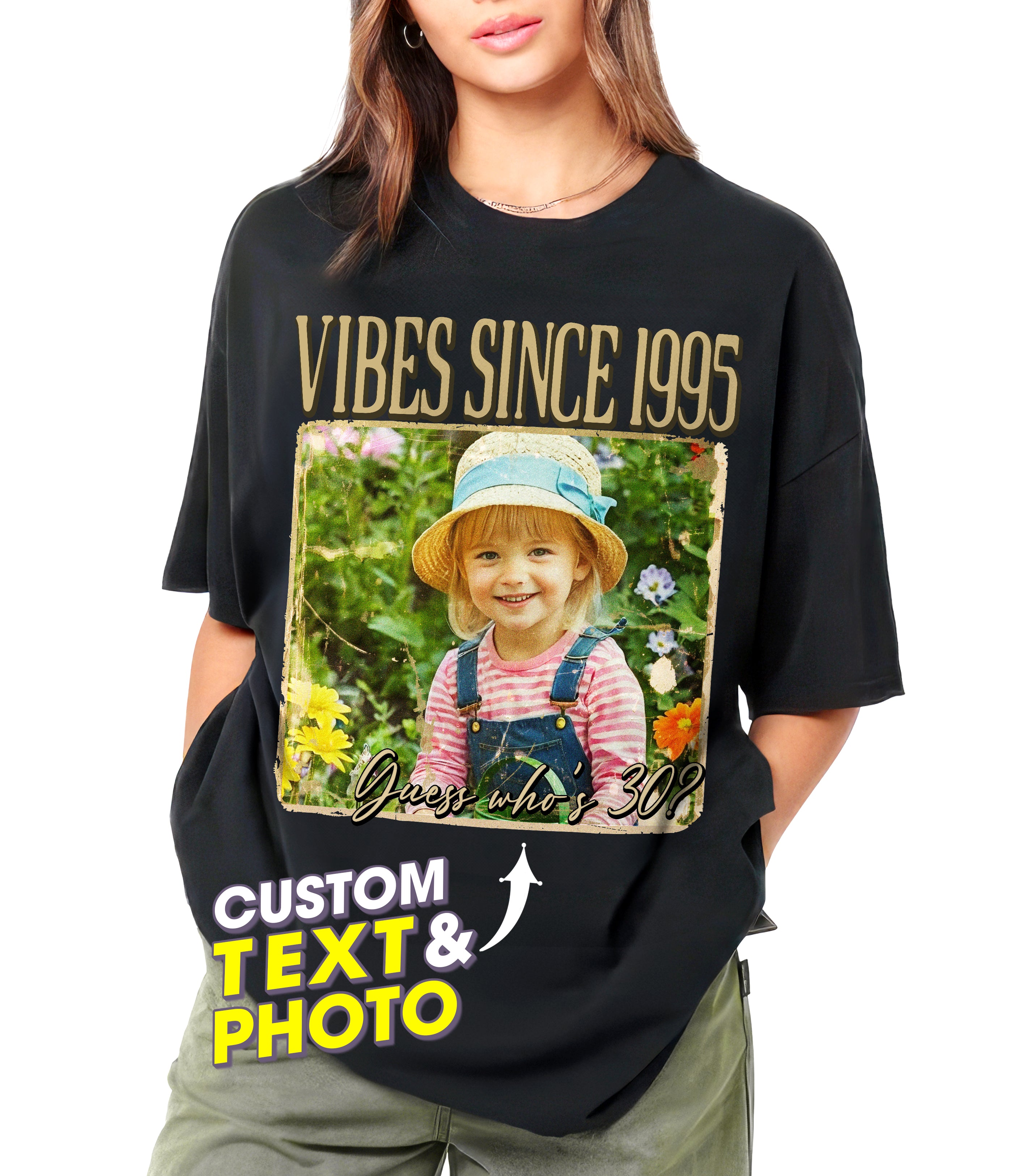 Custom Vintage Photo Shirt with Picture and Year Custom Birthday Picture Shirt with Photo Face Tshirt Vintage Birthday Shirts for Women Personalized Tshirt for Woman, Men