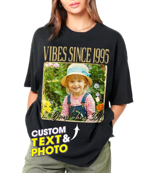 Custom Vintage Photo Shirt with Picture and Year Custom Birthday Picture Shirt with Photo Face Tshirt Vintage Birthday Shirts for Women Personalized Tshirt for Woman, Men