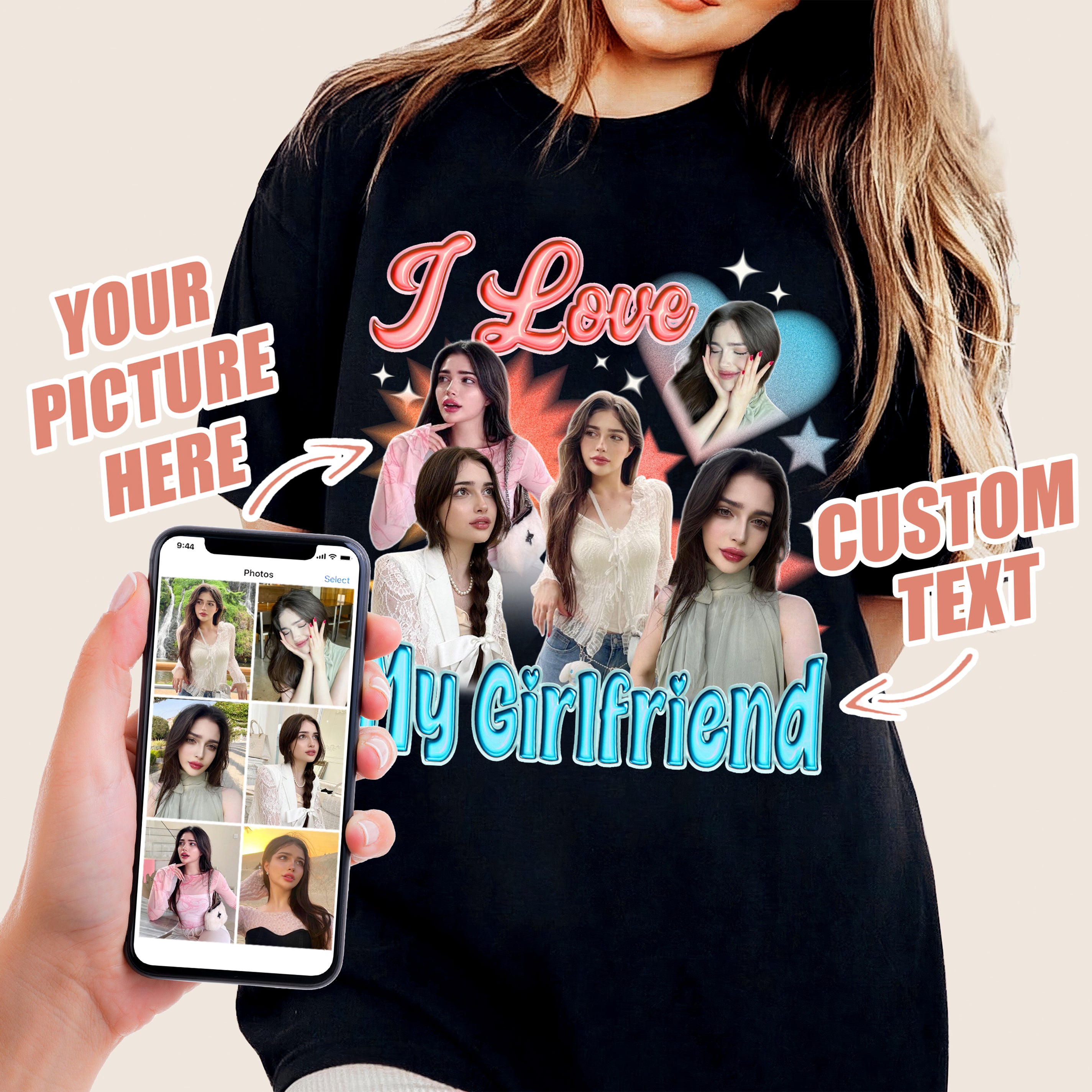 Personalized I Love My Girlfriend Boyfriend Shirt with Custom PhotoCustom Your Own Bootleg Rap Tee Shirts for Boyfriend with Girlfriend Face on Shirt Custom Gift for Valentine