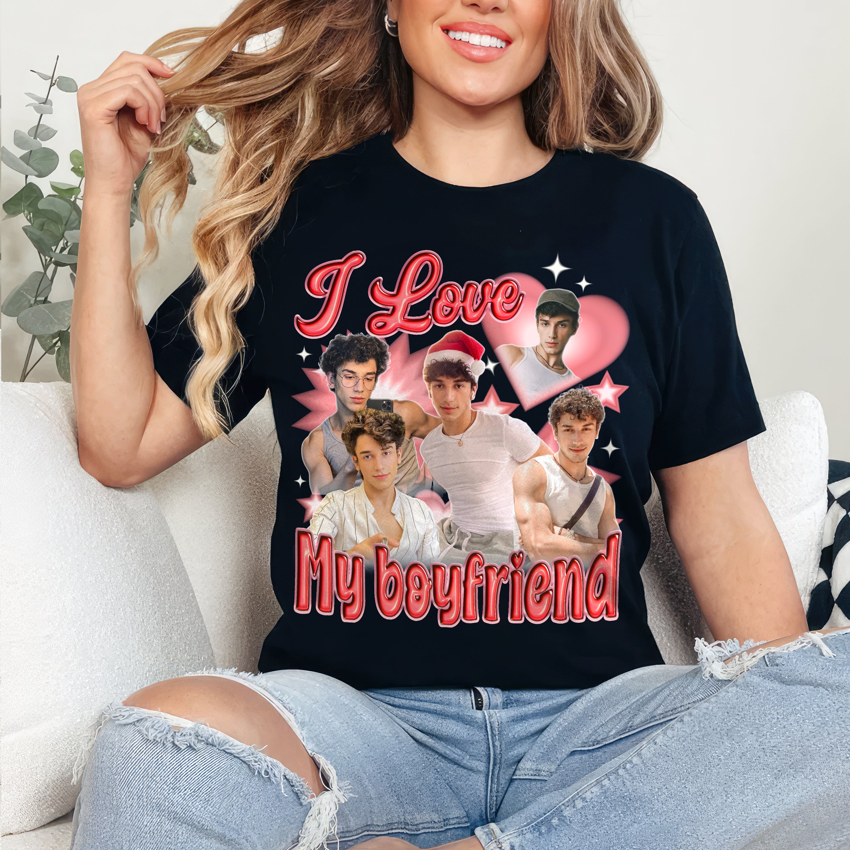 Personalized I Love My Girlfriend Boyfriend Shirt with Custom PhotoCustom Your Own Bootleg Rap Tee Shirts for Boyfriend with Girlfriend Face on Shirt Custom Gift for Valentine