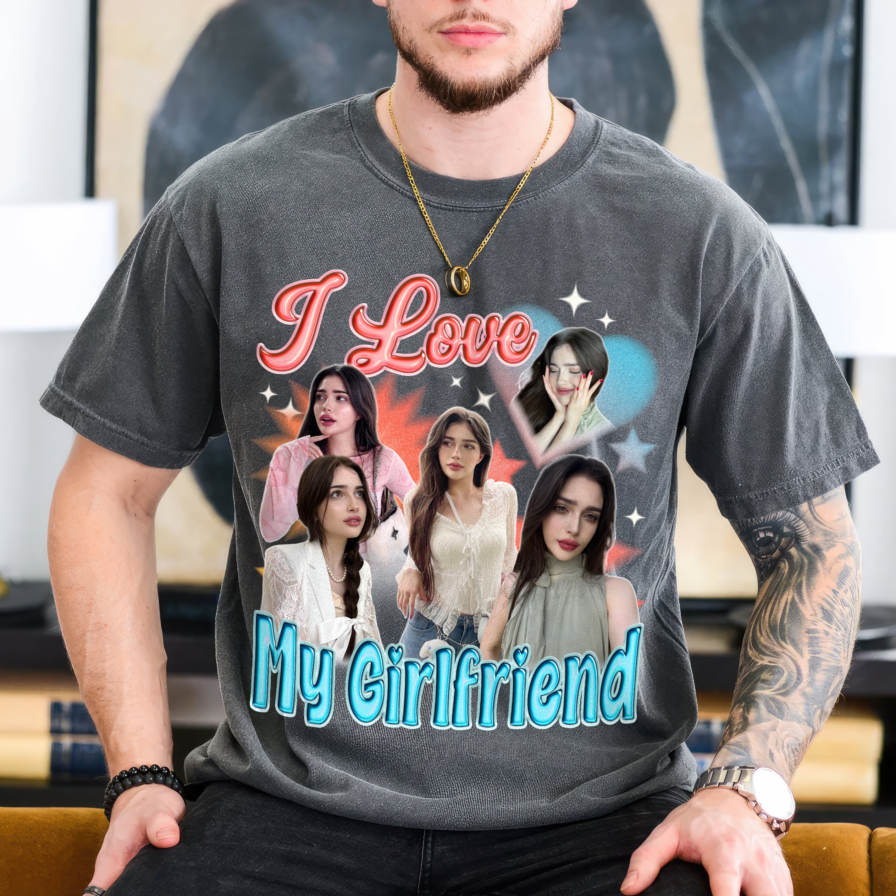 Personalized I Love My Girlfriend Boyfriend Shirt with Custom PhotoCustom Your Own Bootleg Rap Tee Shirts for Boyfriend with Girlfriend Face on Shirt Custom Gift for Valentine