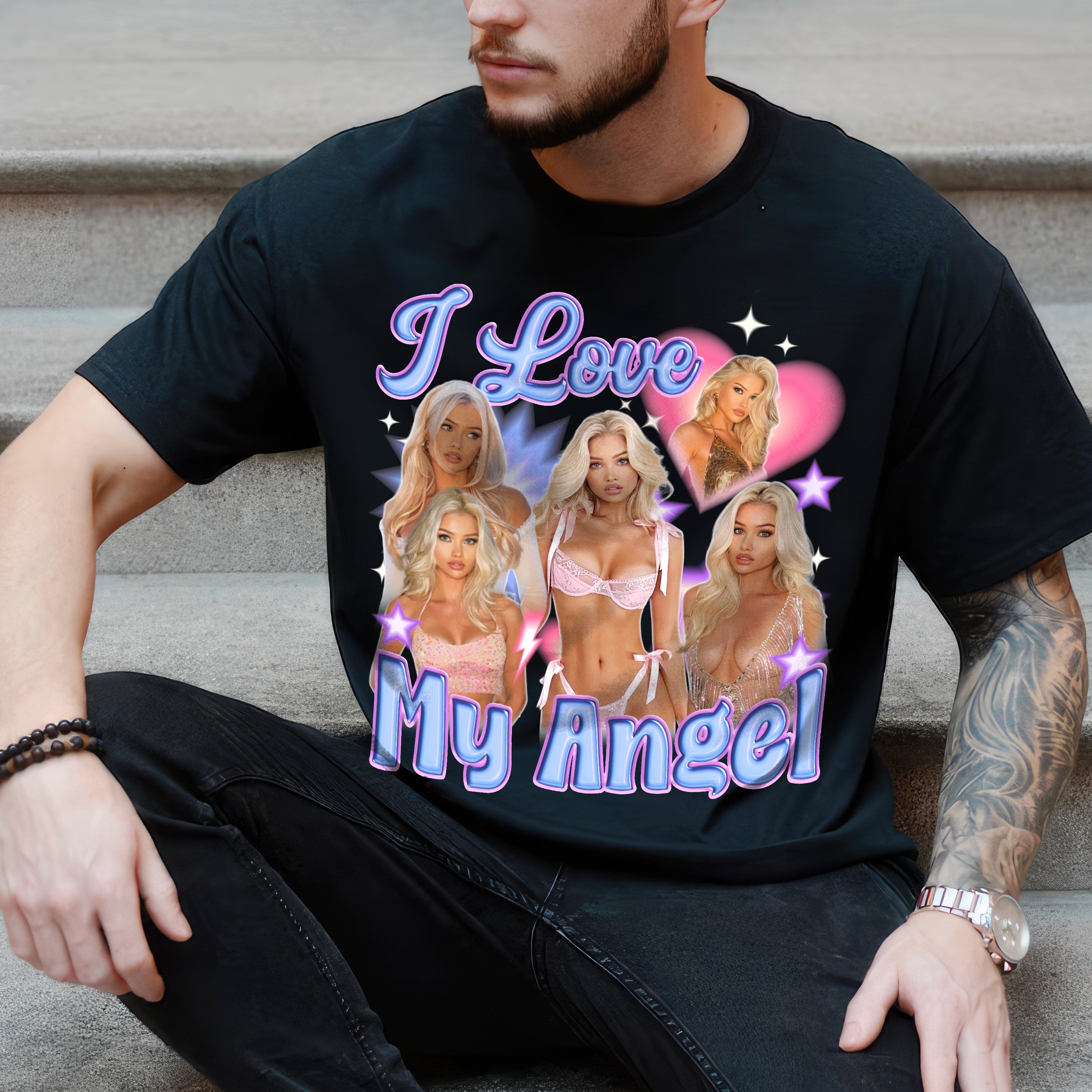 Personalized I Love My Girlfriend Boyfriend Shirt with Custom PhotoCustom Your Own Bootleg Rap Tee Shirts for Boyfriend with Girlfriend Face on Shirt Custom Gift for Valentine