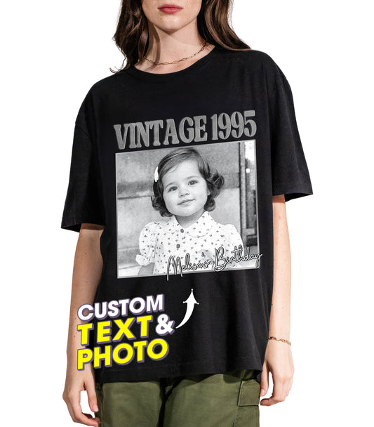 Custom Shirt with Photo and Year Birthday Shirts for Women Custom Tshirt with Picture Shirt Face Tshirt Customized Vintage Photo Tees 30th Birthday for Women Custom Gift for Christmas