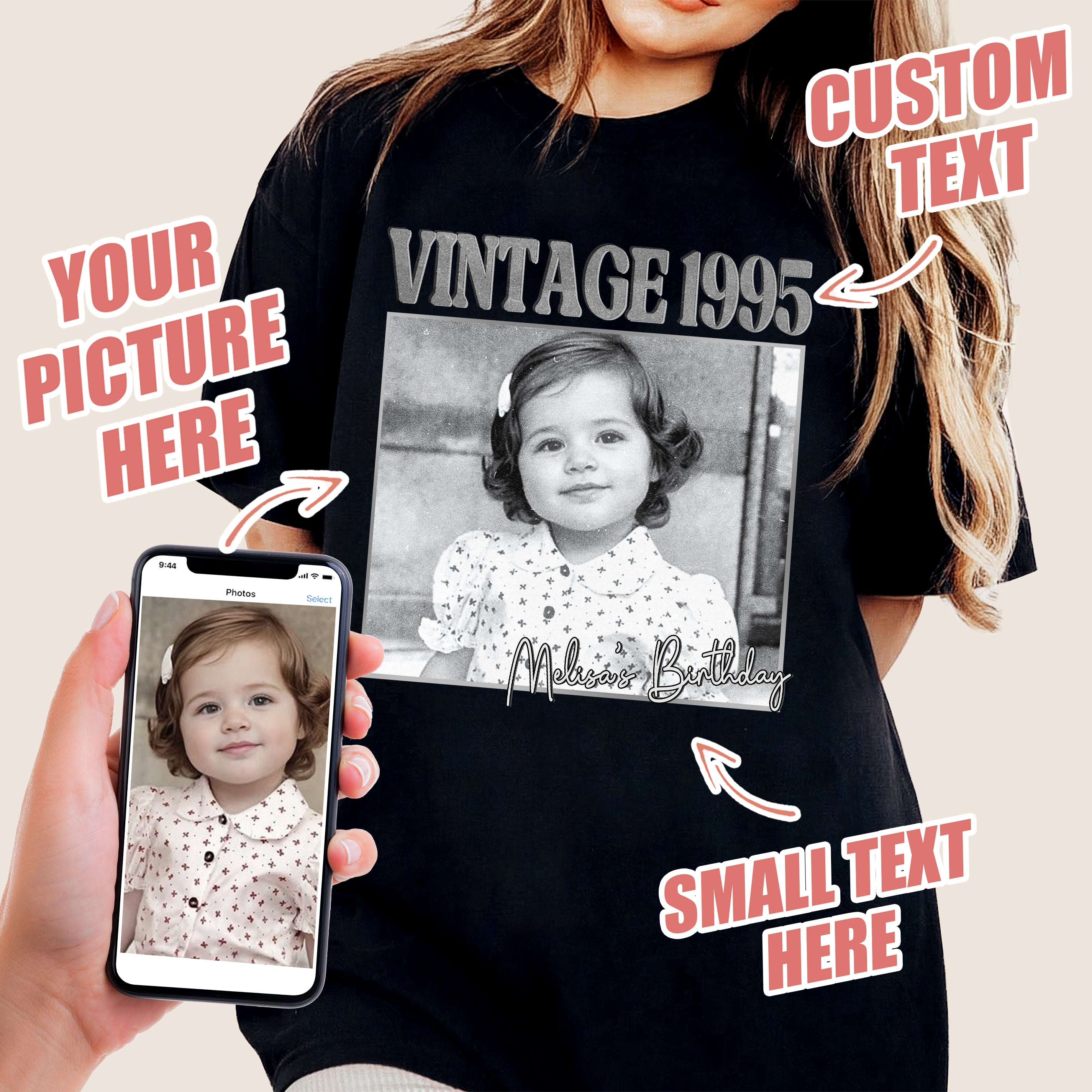 Custom Shirt with Photo and Year Birthday Shirts for Women Custom Tshirt with Picture Shirt Face Tshirt Customized Vintage Photo Tees 30th Birthday for Women Custom Gift for Christmas