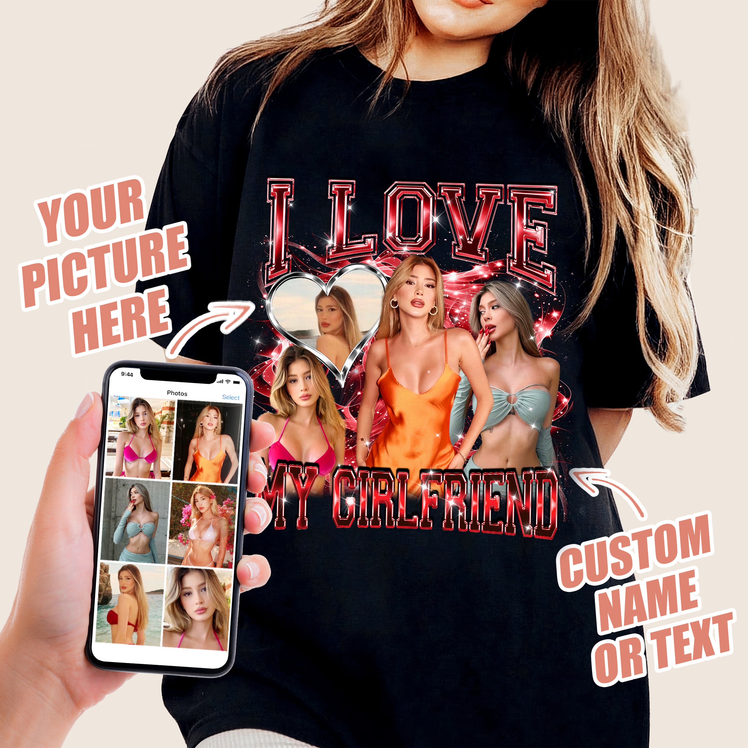 Personalized I Love My Girlfriend Shirt with Custom Photo for Boyfriend - Custom Gift for Valentine, Christmas