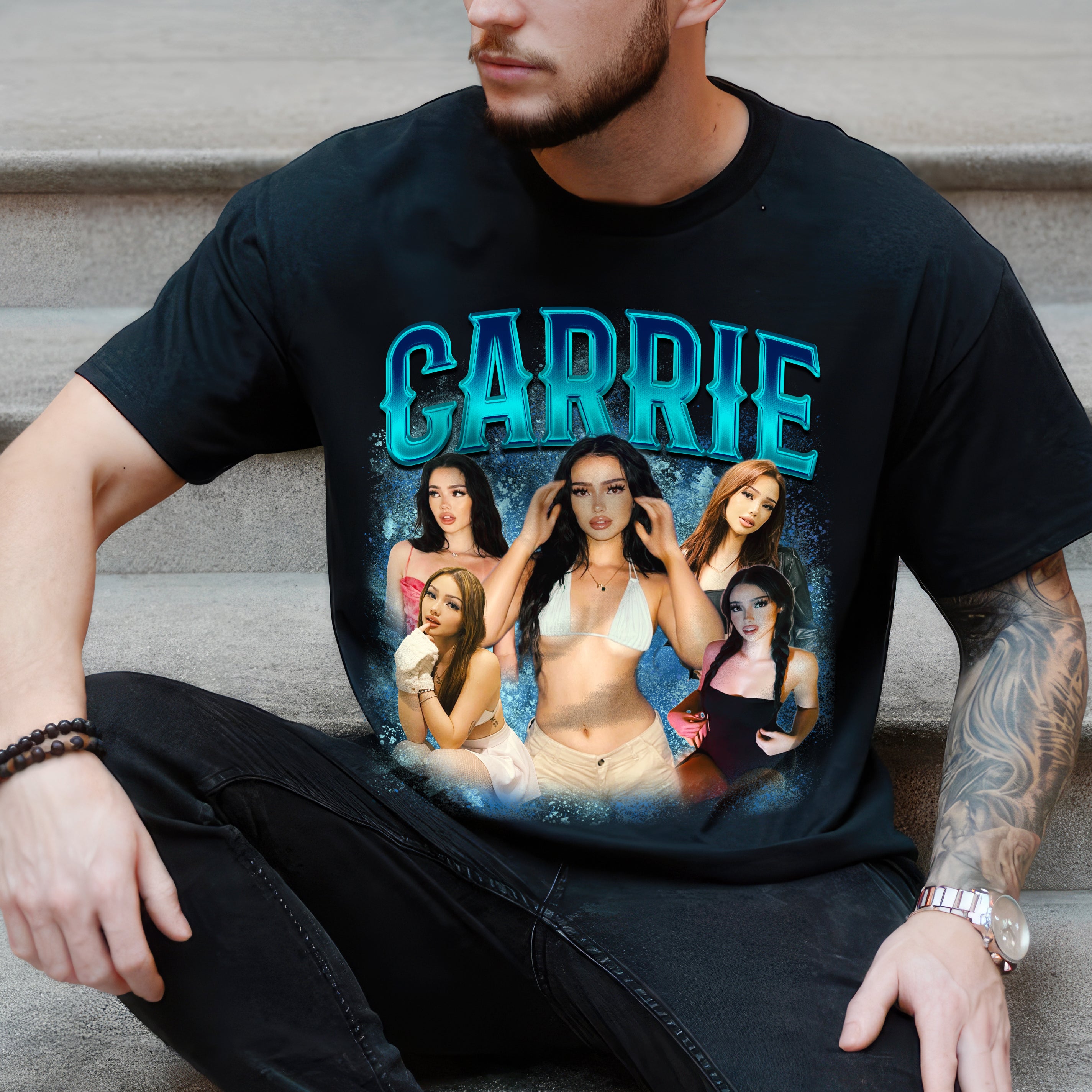 Custom Bootleg Rap Shirt With Girlfriend Face for Boyfriend - Graphic Tee With Pictures for Valentine Day and Birthday