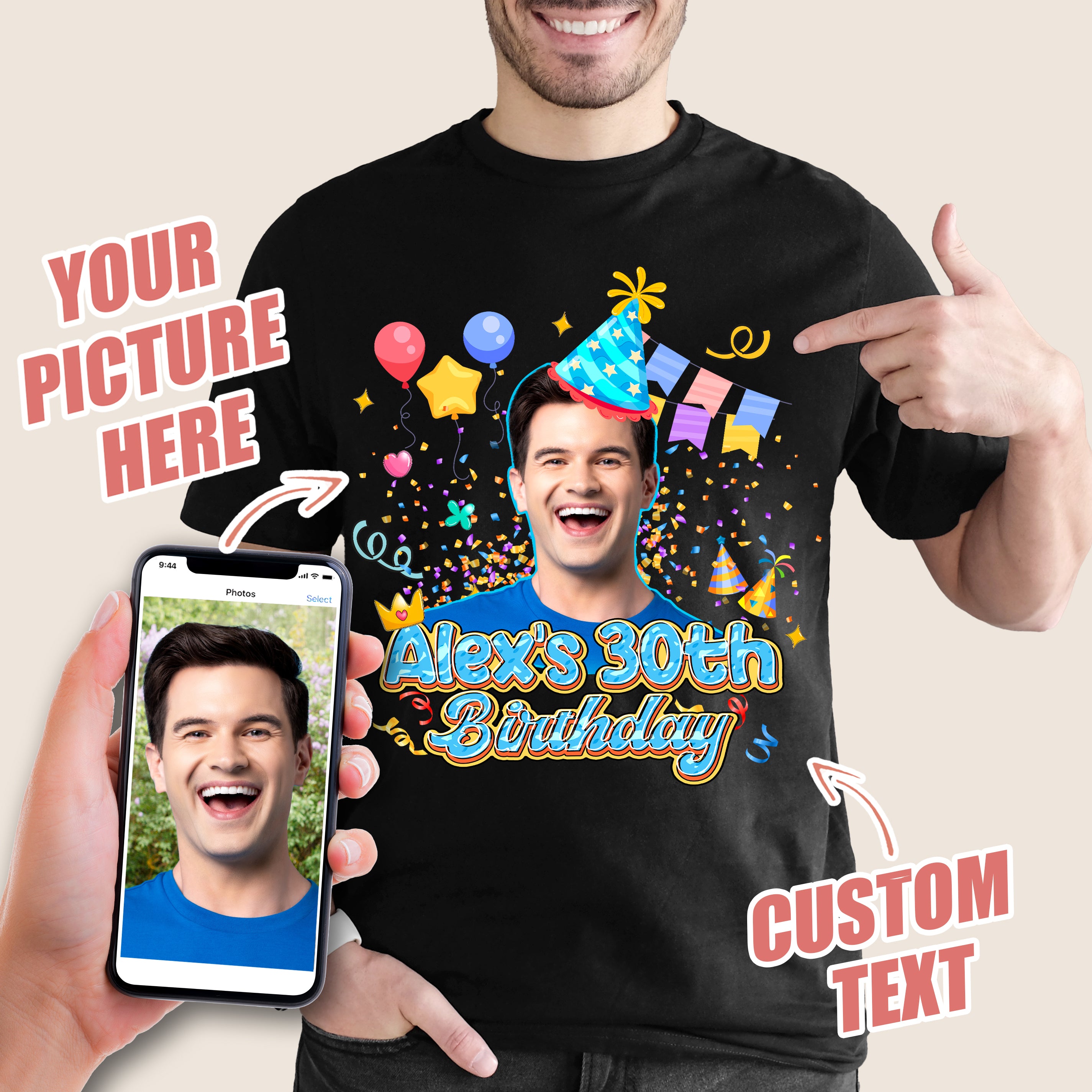 Custom Shirt with Face Birthday Shirts for Women Personalized Funny Birthday Shirt with Picture Shirts Custom Tshirt Customize Tshirt 30th for Women Men