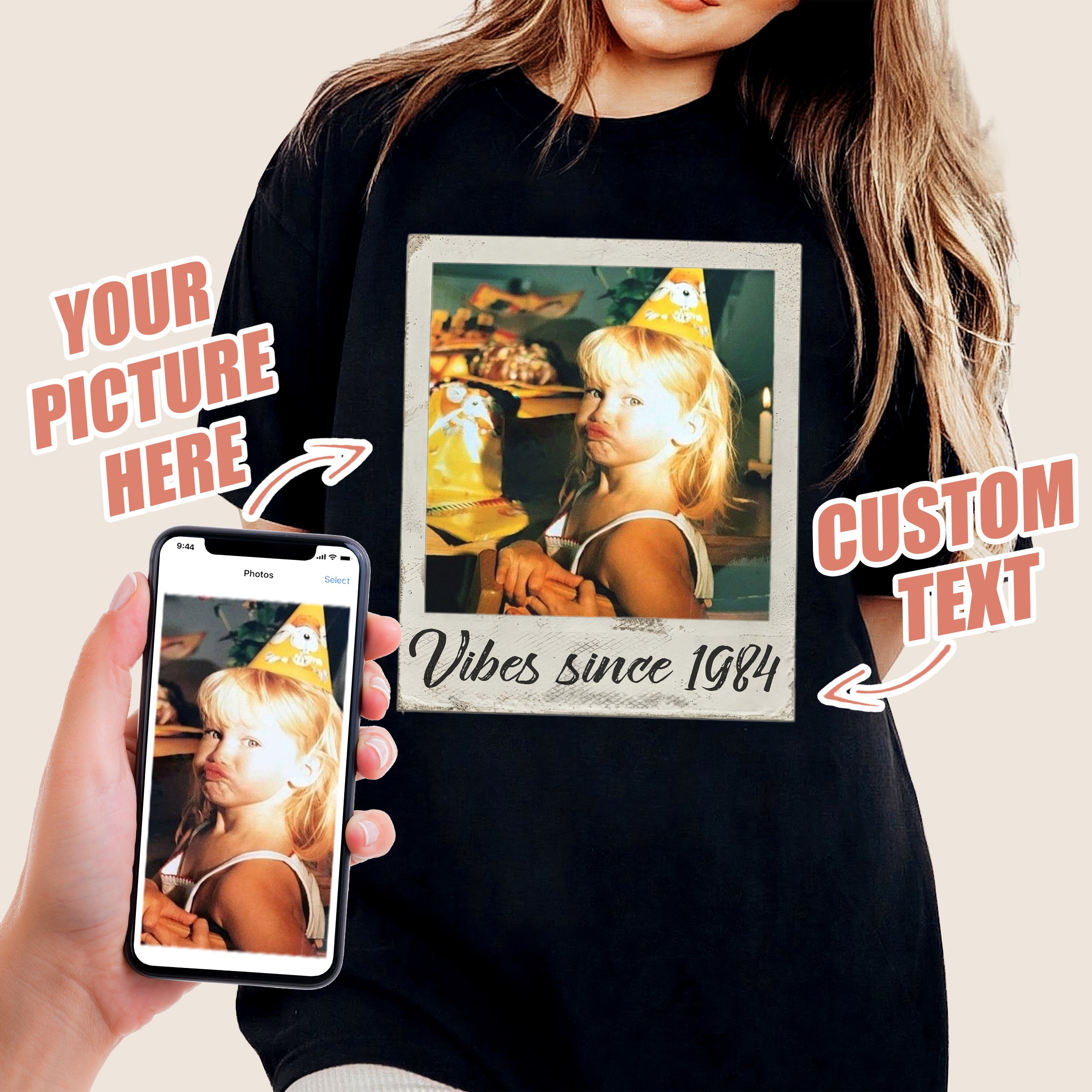 Custom Vintage Shirt With Photo and Year, Picture, Face Tees for Women - Gift for Birthday, Christmas, Thanksgiving