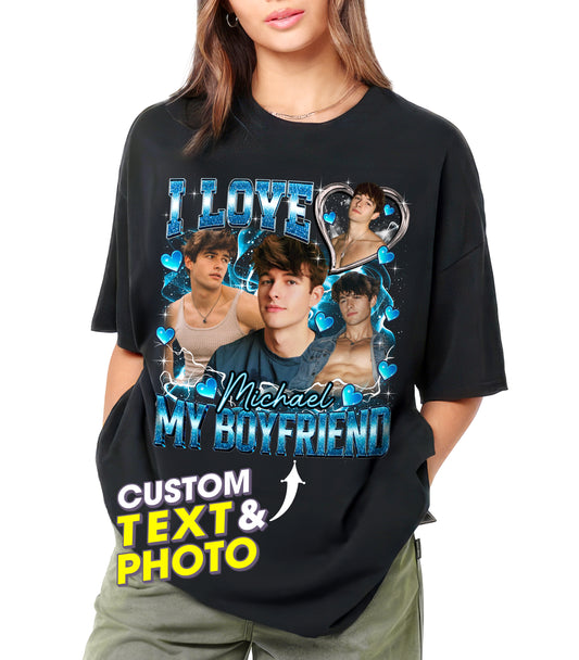 Custom I Love My Boyfriend Girlfriend Shirt with Photo I Love Custom Shirt Custom Bootleg Rap Tee Shirts for Boyfriend with Girlfriend Face on Shirt Custom Gift for Valentine
