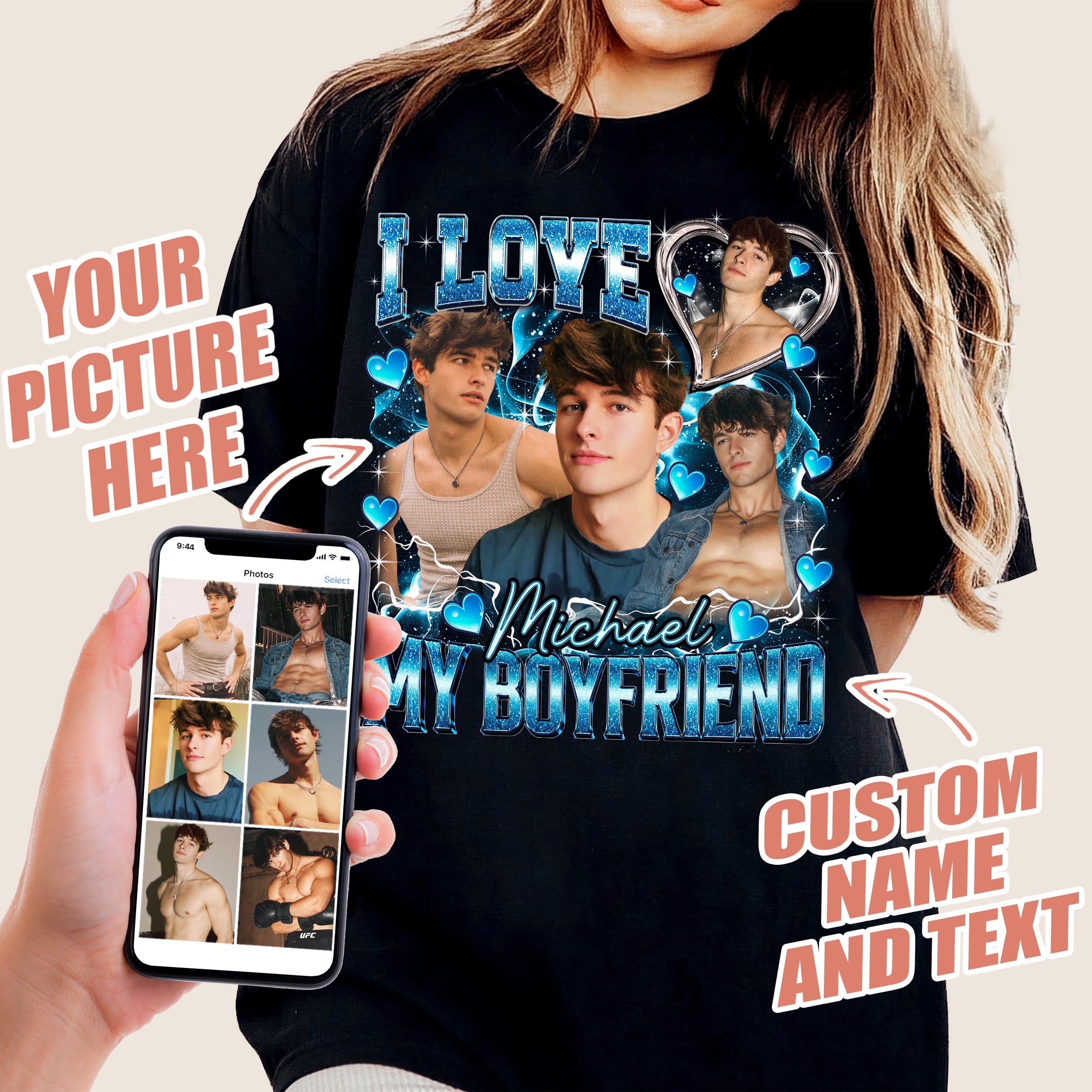 Custom I Love My Boyfriend Girlfriend Shirt with Photo I Love Custom Shirt Custom Bootleg Rap Tee Shirts for Boyfriend with Girlfriend Face on Shirt Custom Gift for Valentine
