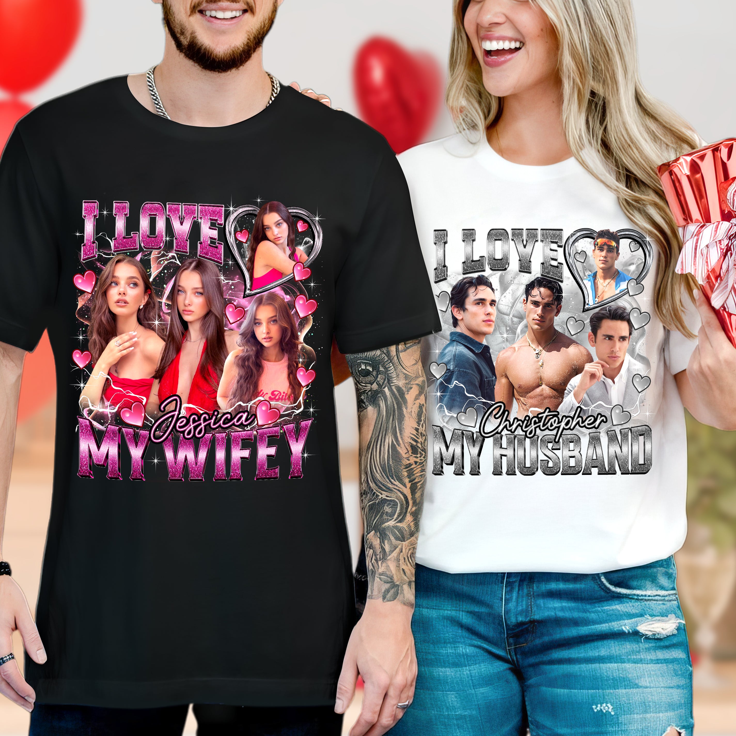 Custom I Love My Boyfriend Girlfriend Shirt with Photo I Love Custom Shirt Custom Bootleg Rap Tee Shirts for Boyfriend with Girlfriend Face on Shirt Custom Gift for Valentine