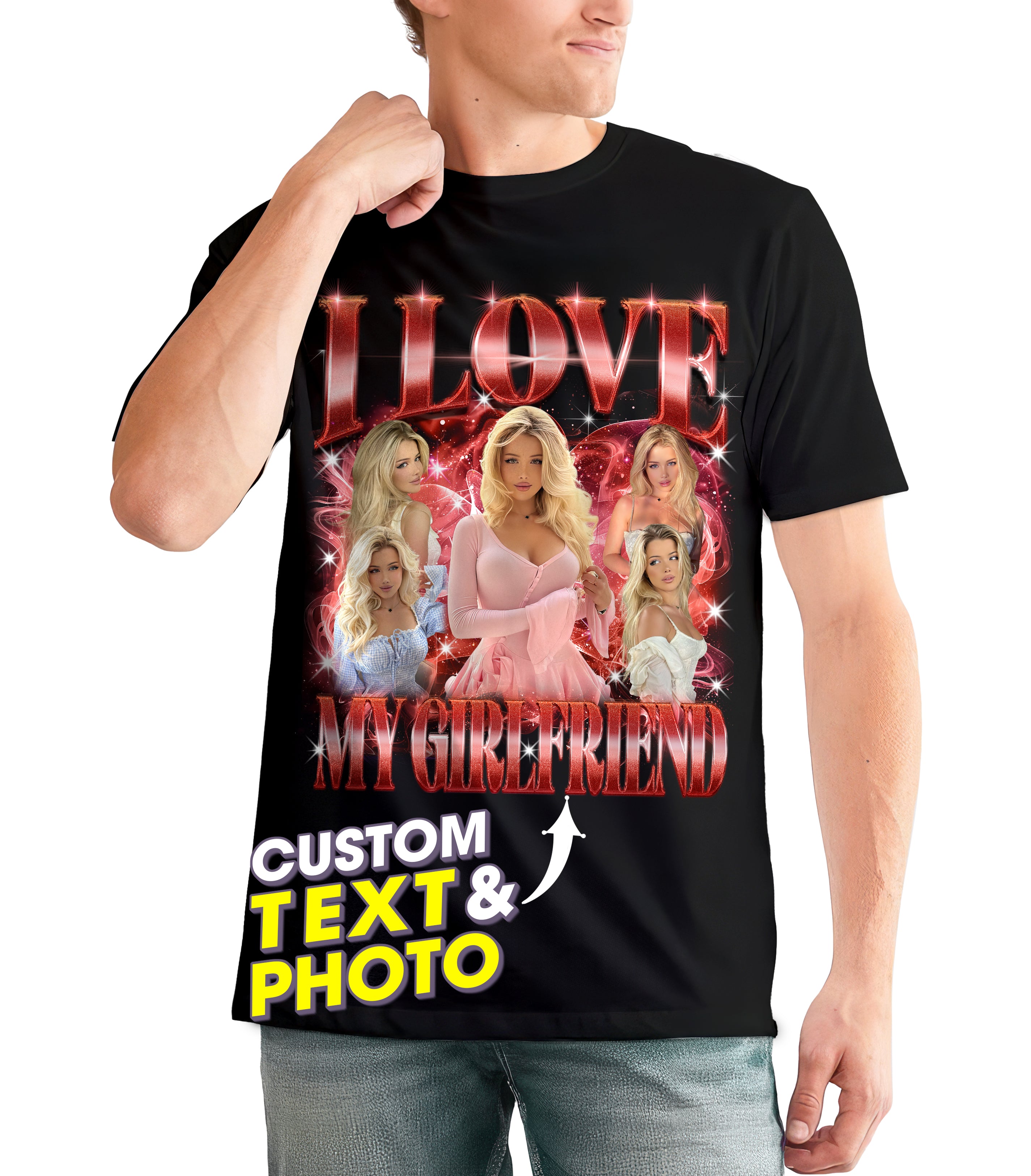 Custom I Love My Girlfriend T Shirt for Boyfriend Shirt with Girlfriend Face Tshirt Custom Your Own Bootleg Rap Tee Shirts with Picture on Shirts for Him/Her on Valentine